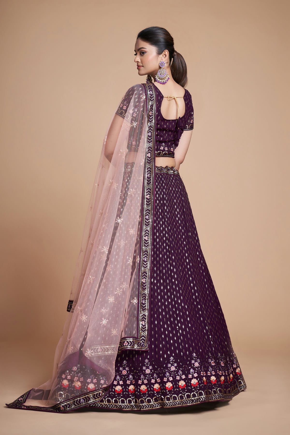 Wine Colour Embroidery Georgette Lehenga Choli VSLD1080844