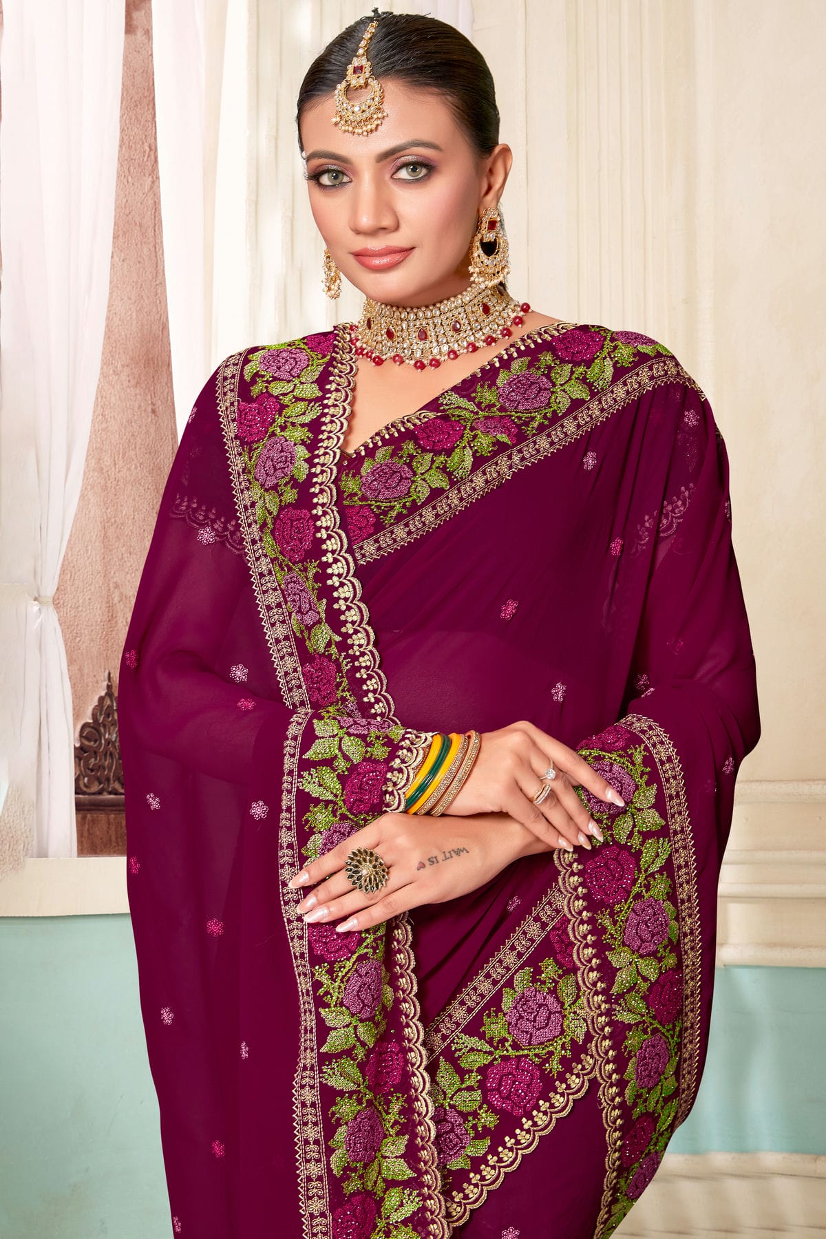 Wine Colour Georgette Designer Saree VSLC1121485