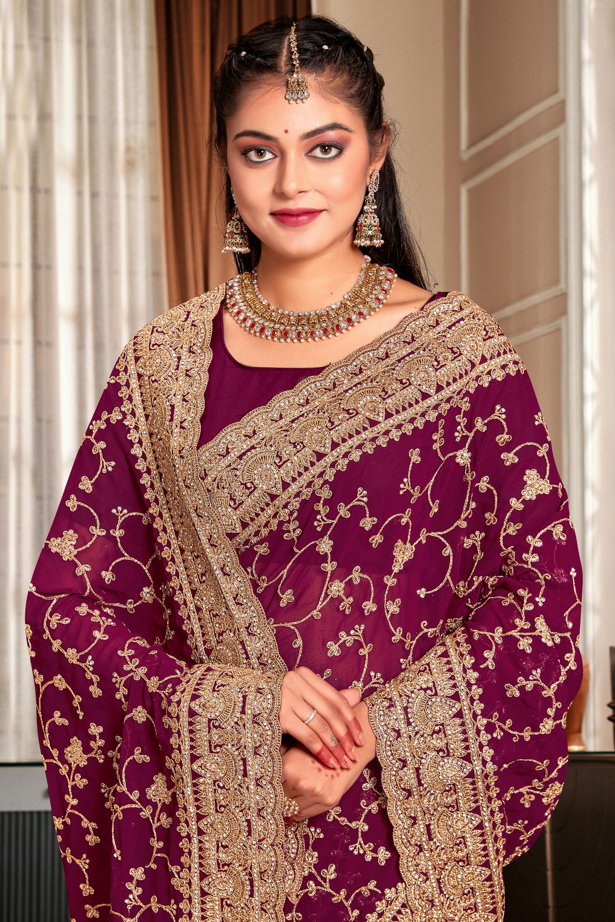 Wine Colour Georgette Designer Saree VSLC1121727