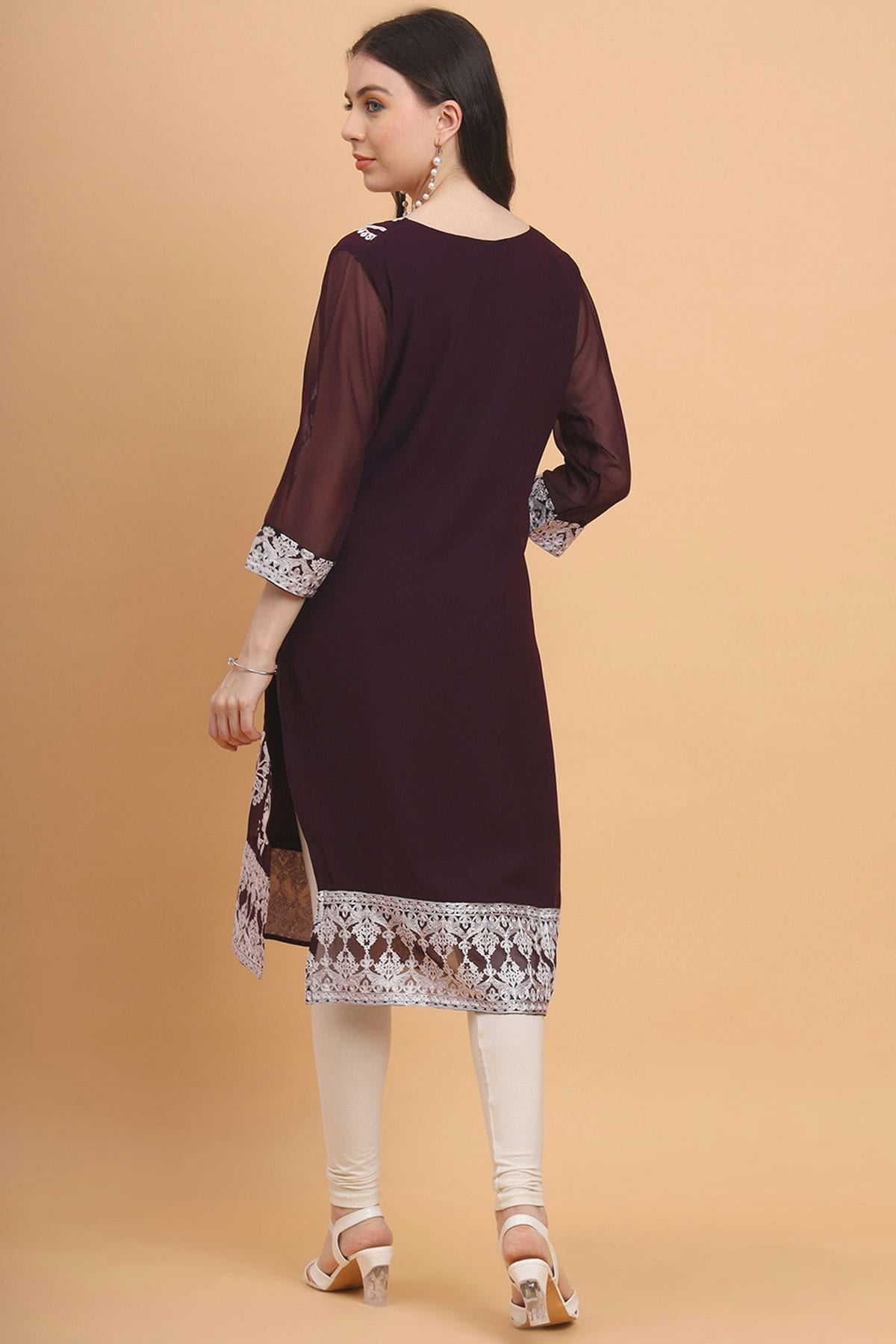 Wine Colour Georgette Kurti VSKR1111185