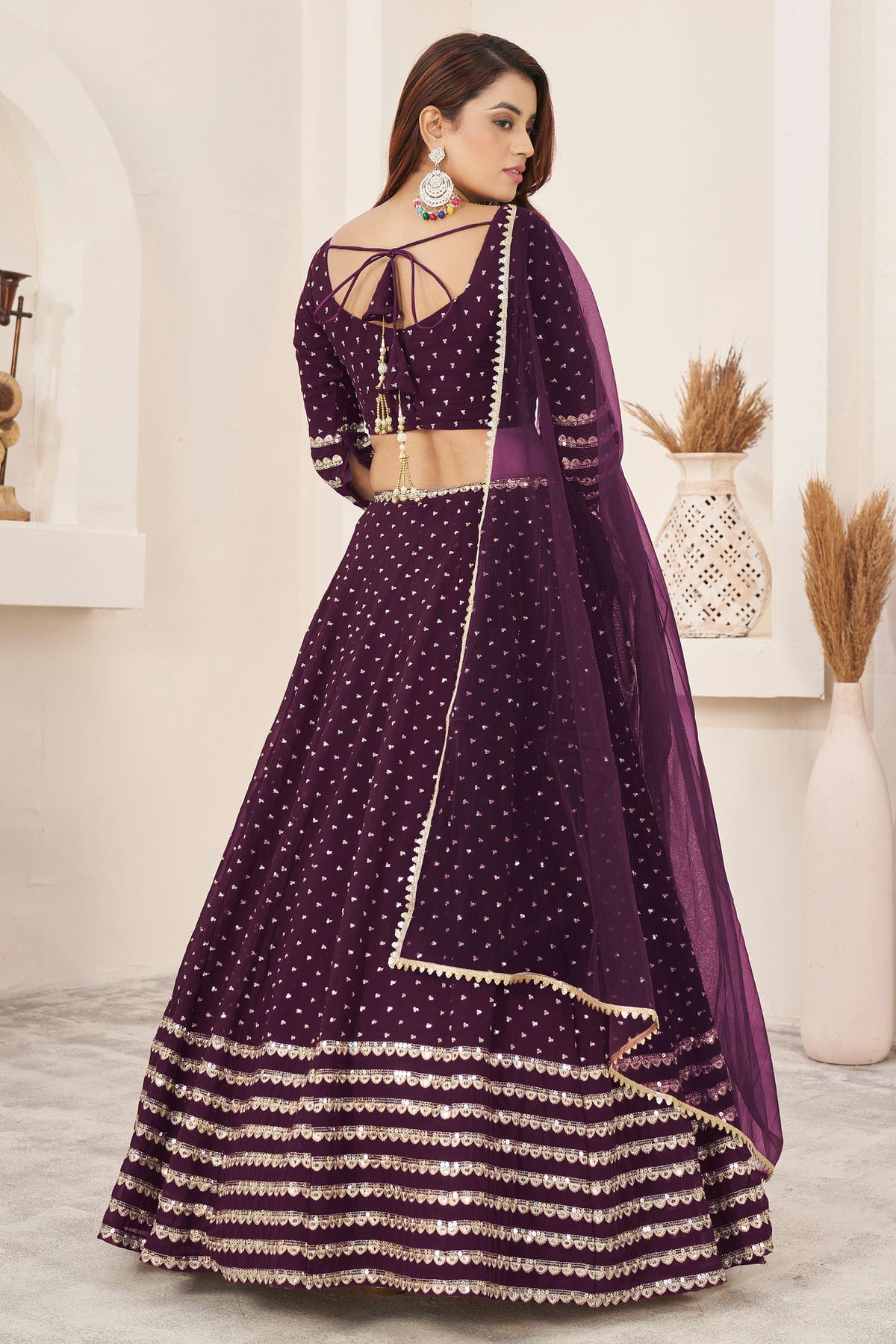 Wine Colour Georgette Lehenga Choli VSLC1010273