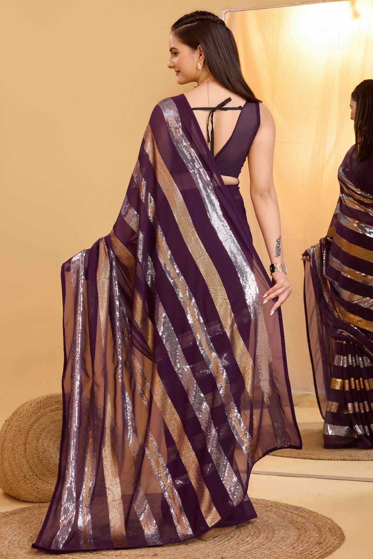 Wine Colour Georgette Saree VSSD1110001