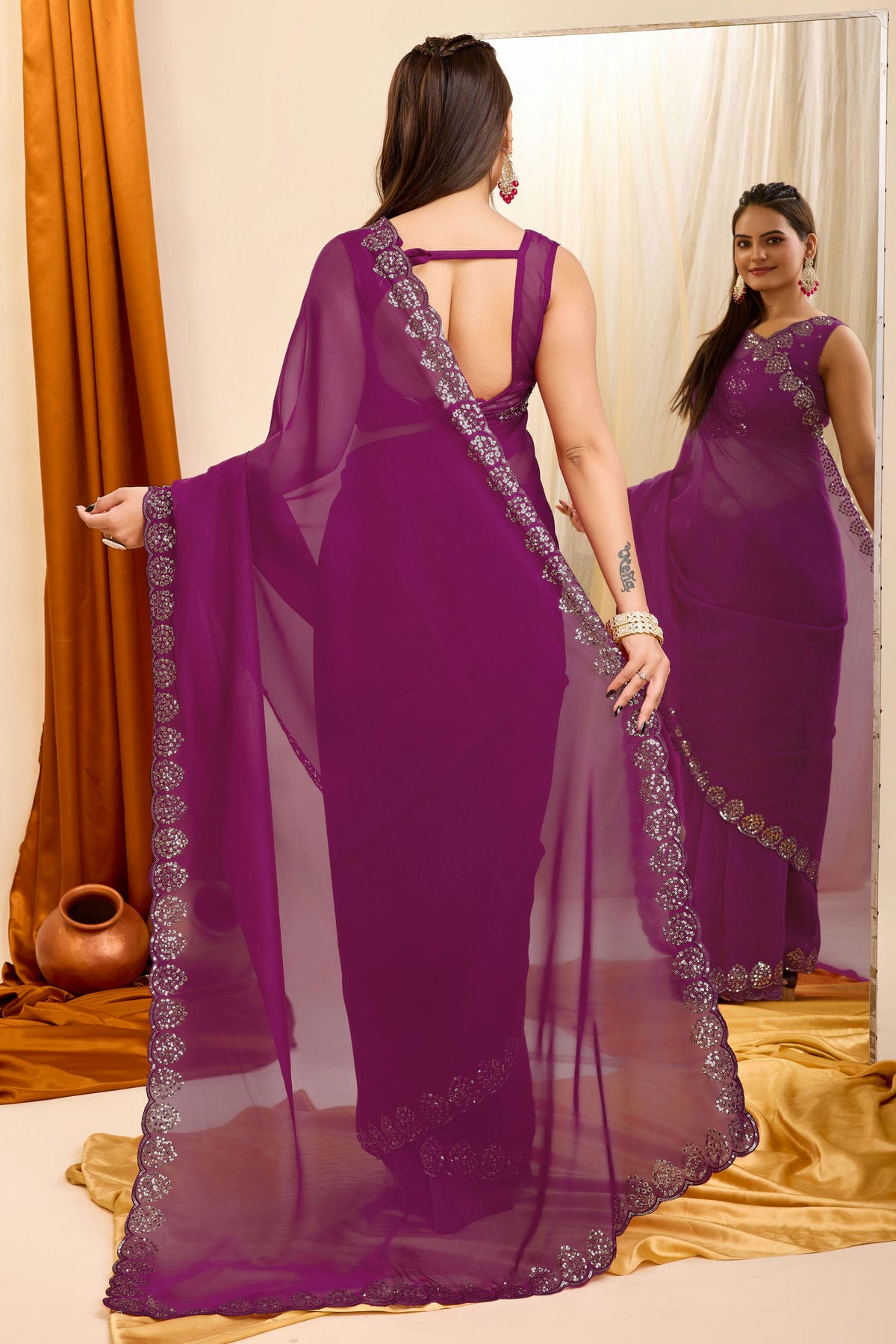 Wine Colour Georgette Saree VSSD1110204