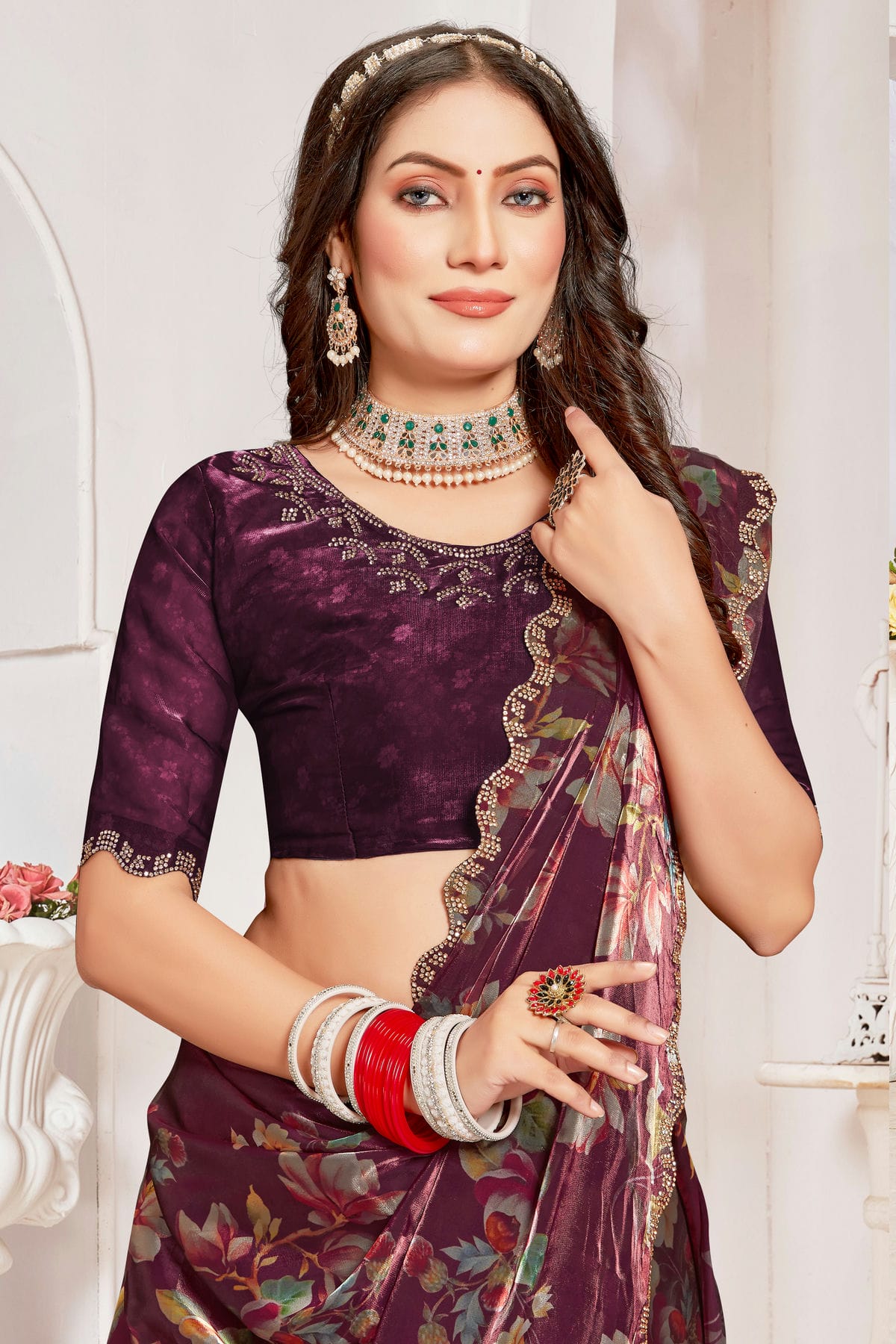 Wine Colour Organza Silk Designer Saree VSSD1121824