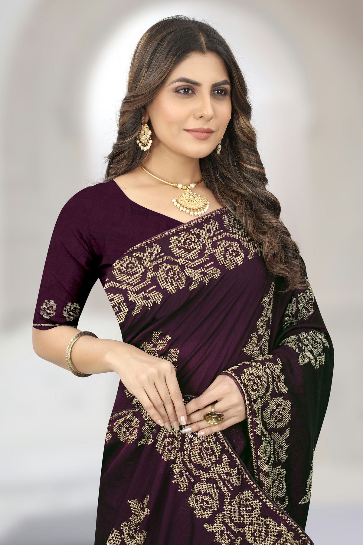 Wine Colour Vichitra Silk Designer Saree VSLC1121382