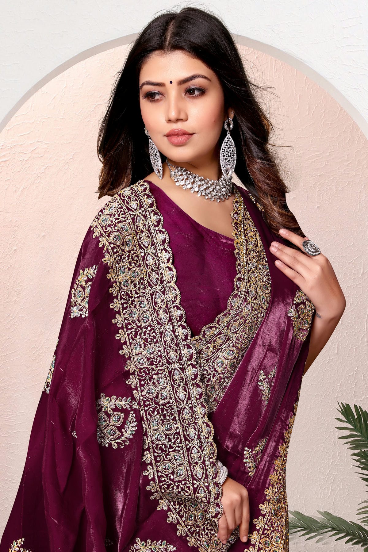 Wine Colour Crepe Silk Saree VSSD1091013