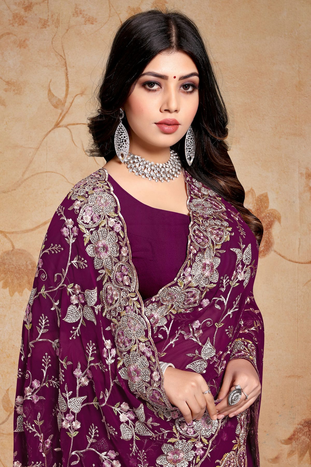 Wine Colour Georgette Saree VSSD1091028