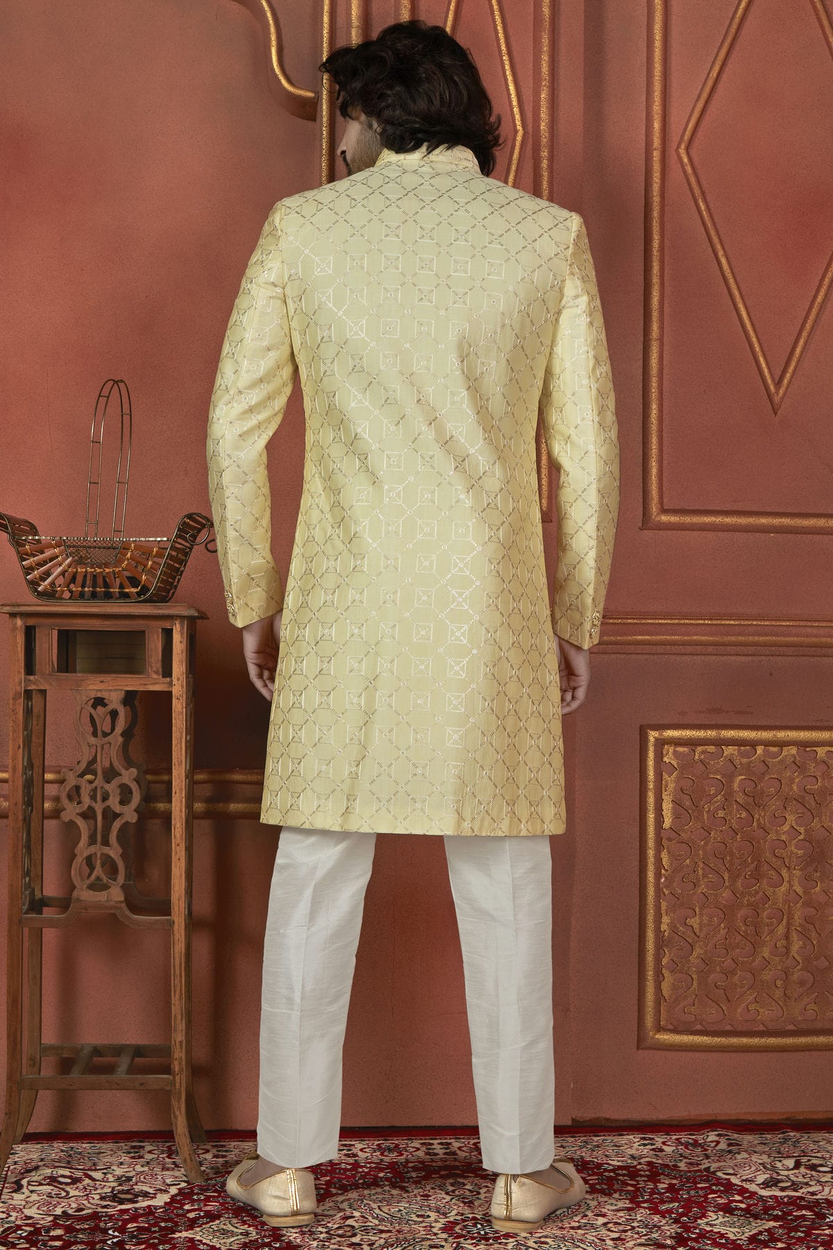 Yellow Colour Art Silk Indowestern Sherwani With Aligadhi Pant VSSH1230087