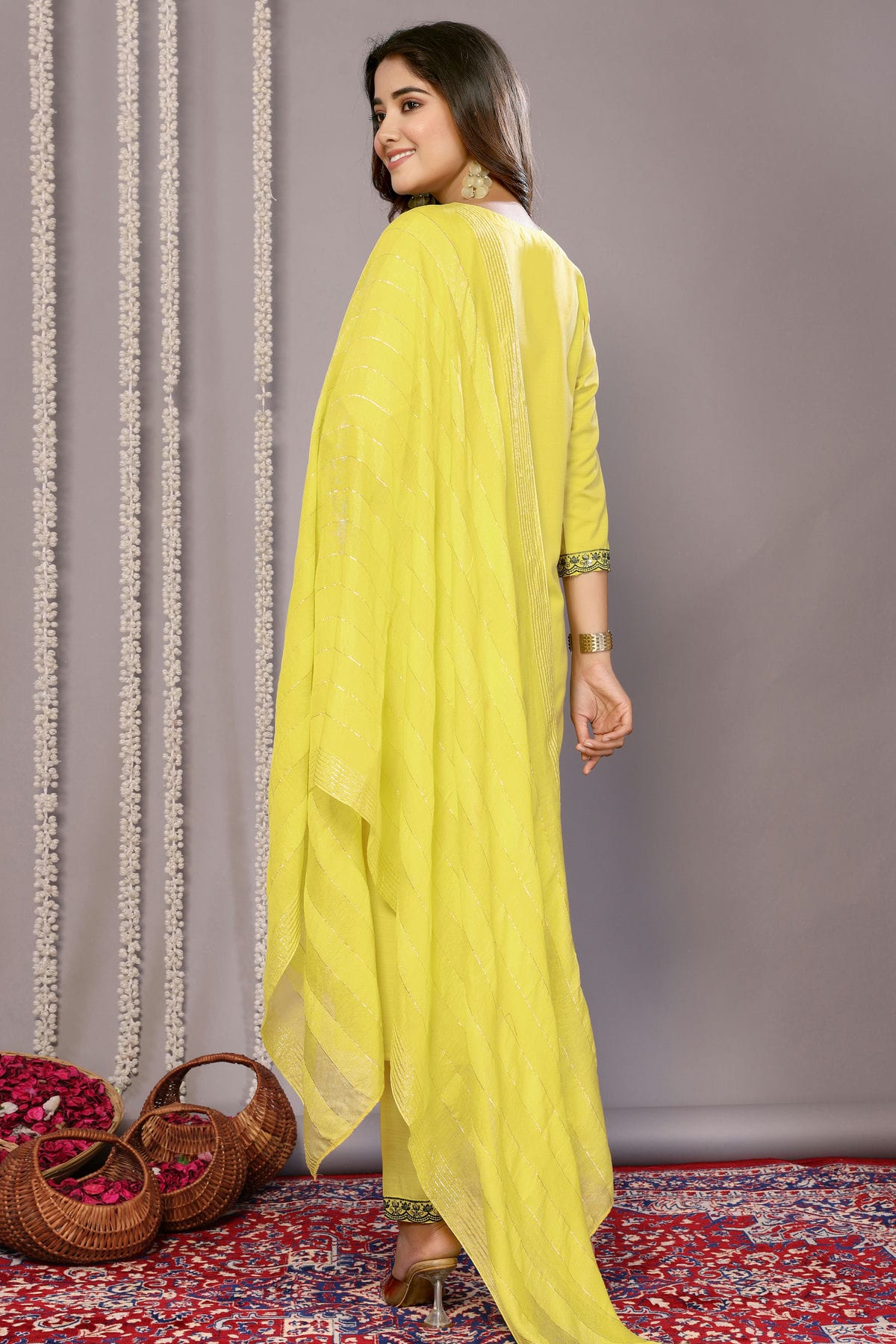 Yellow Colour Cotton Blend Stitched Suit