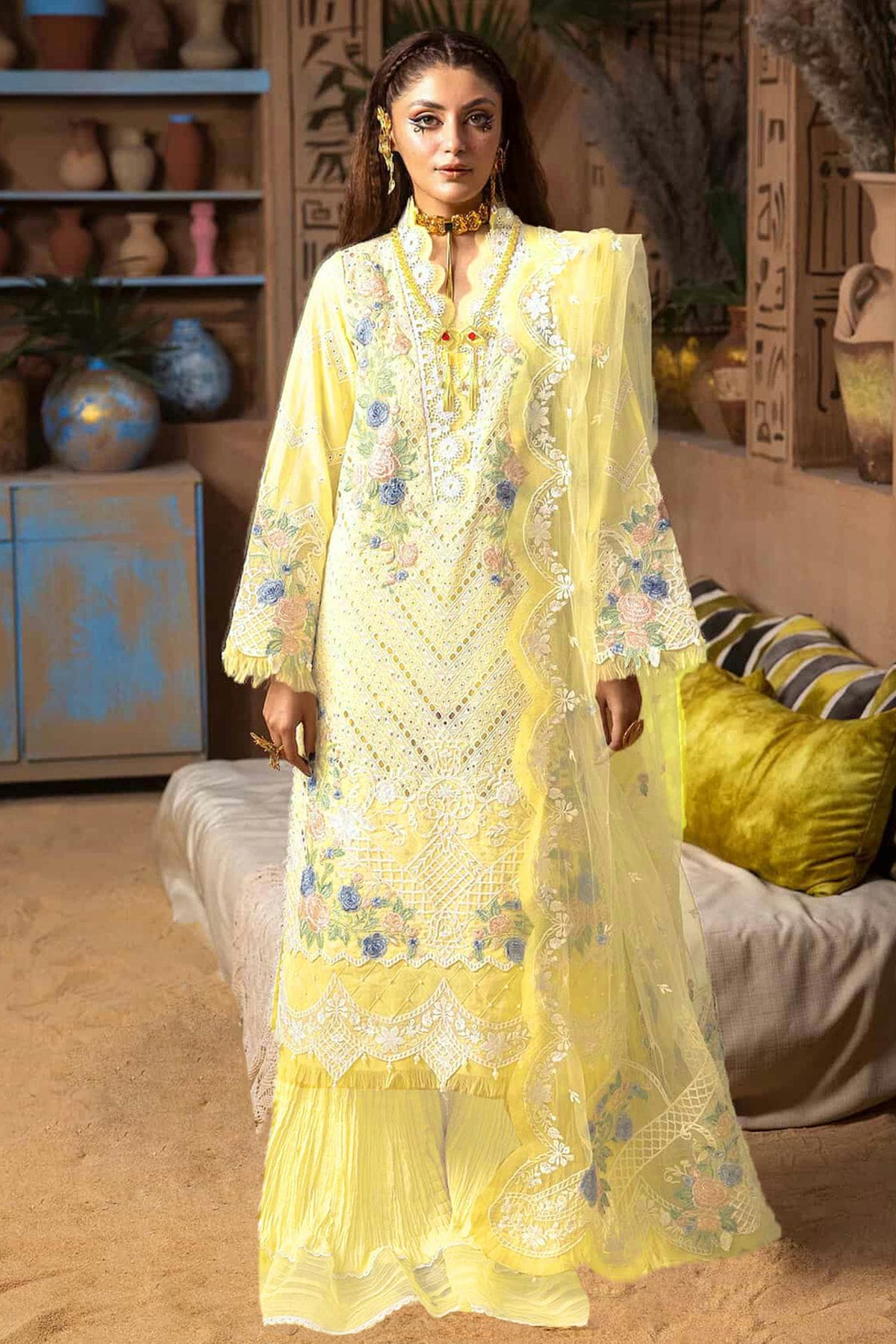 Shop Yellow Cotton Semi Stitched Pakistani Suit  vastradi.com