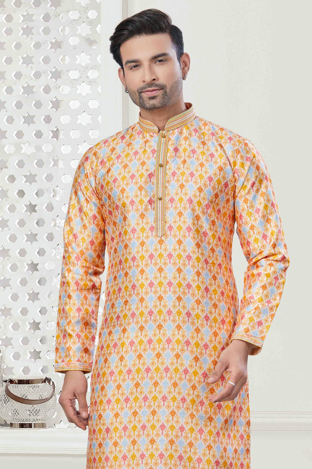 Yellow Colour Digital Print Silk Kurta Pajama VSKP1113423
