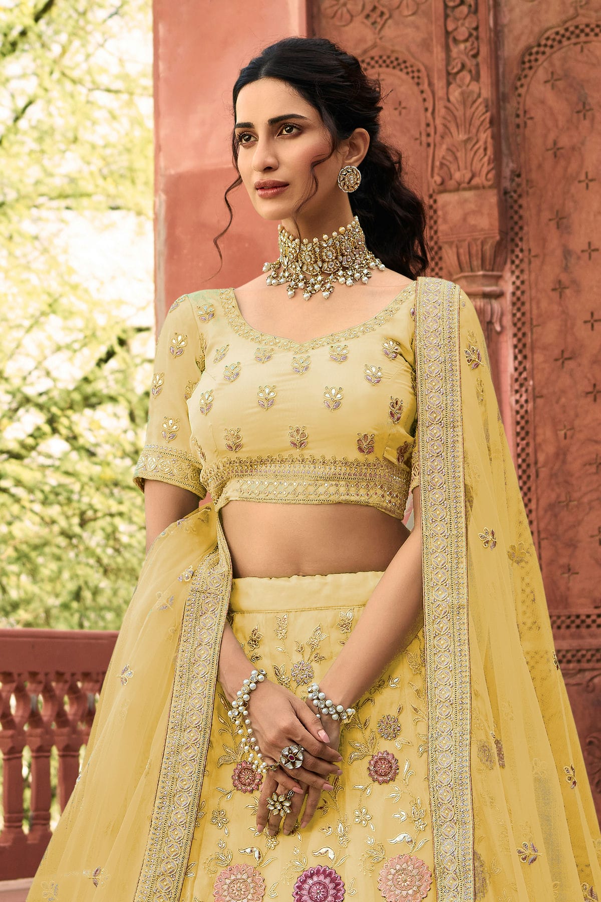 Yellow Colour Embroidery Organza Lehenga Choli VSLD1080804