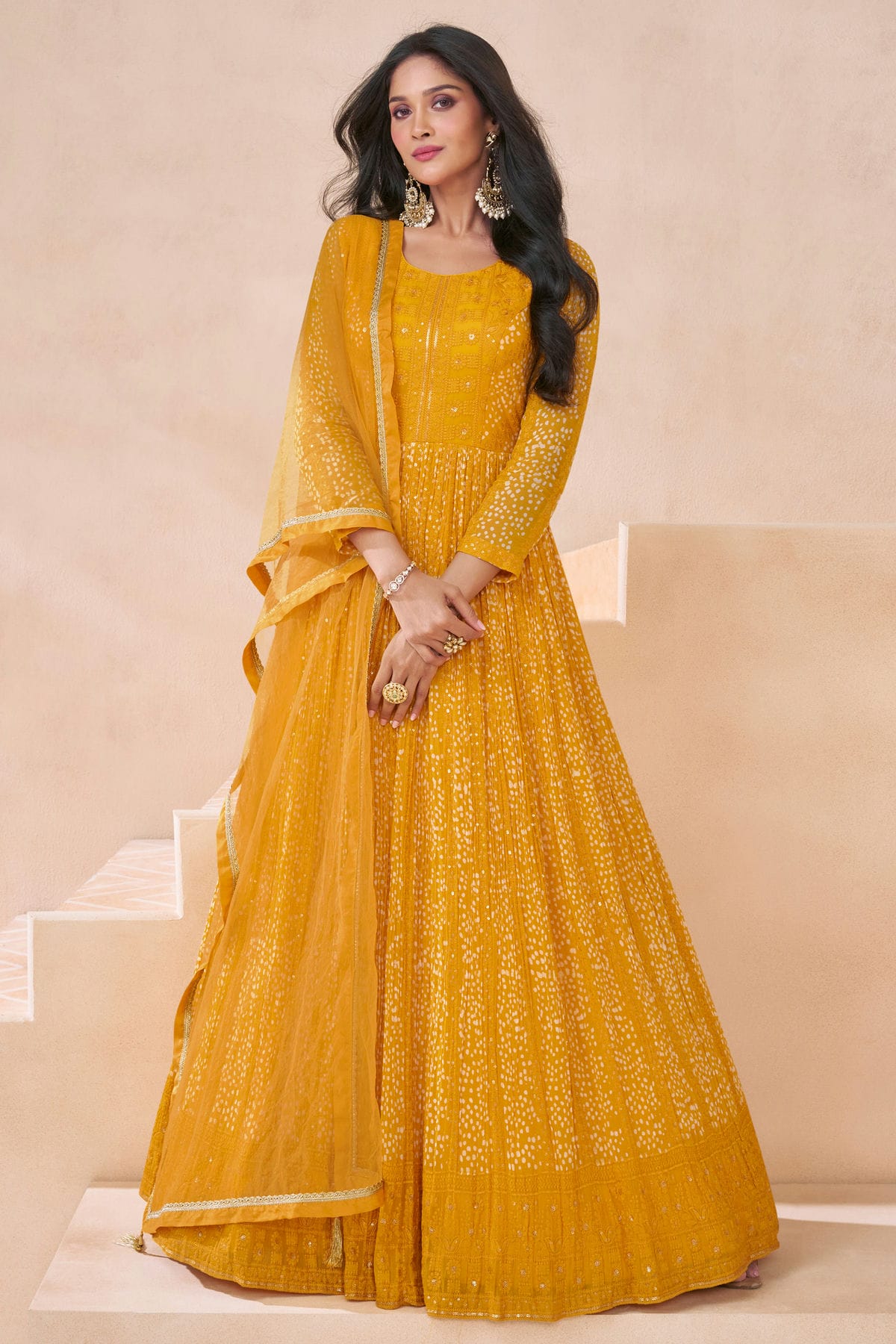 Yellow Georgette Semi Stitched Anarkali Suit vastradi.com Yellow Georgette Semi Stitched Anarkali Suit vastradi.com
