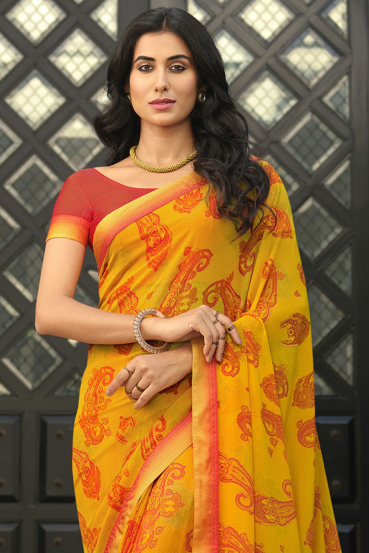Yellow Colour Georgette Printed Saree VSSD1180054