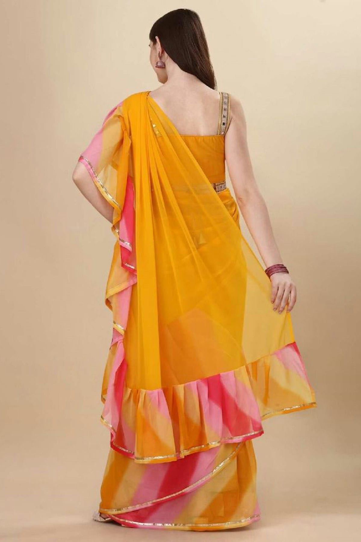 Yellow Colour Georgette Ruffle Saree VSSD1180136