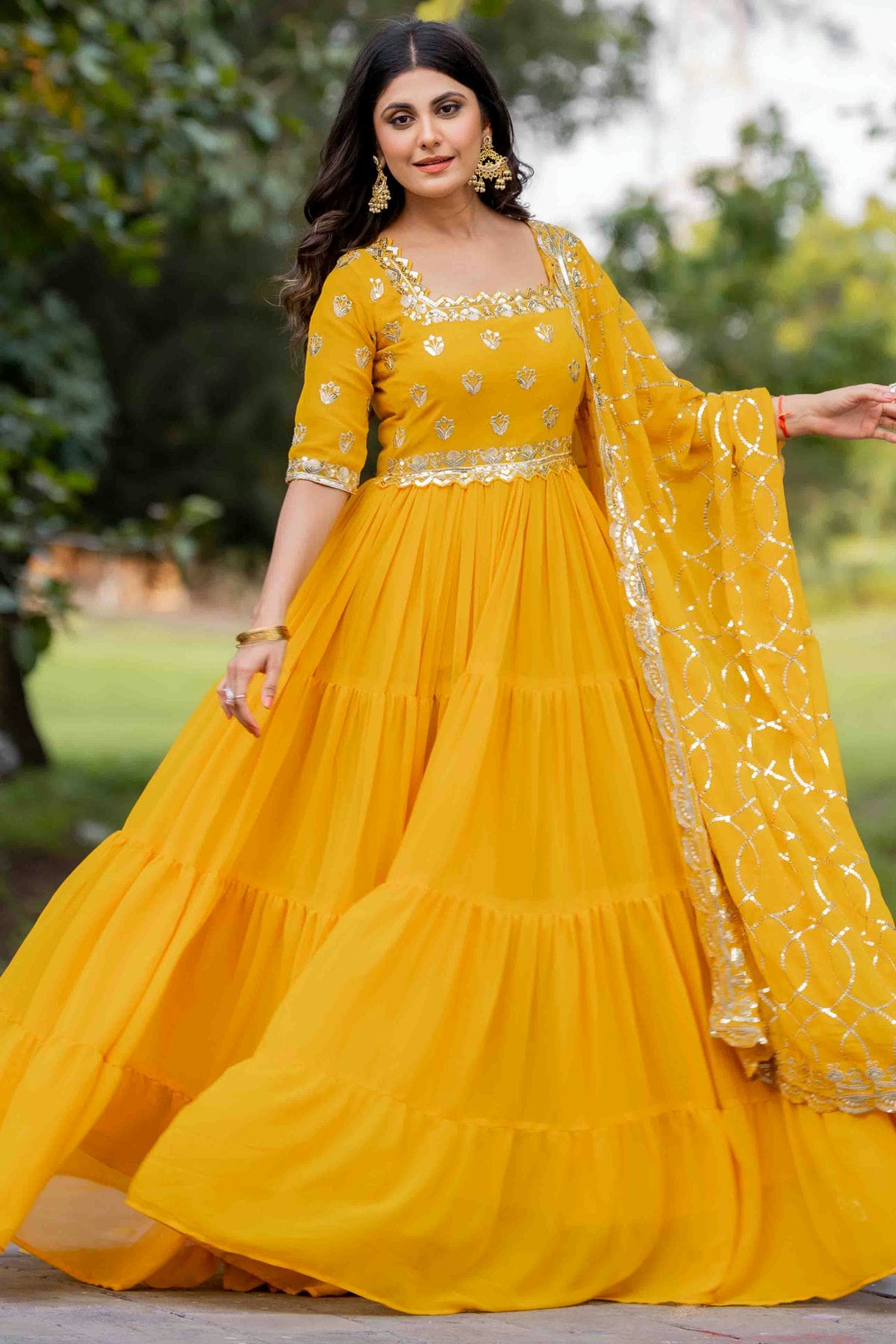 Shop Yellow Georgette Stitched Anarkali Suit VSSS vastradi.com Shop Yellow Georgette Stitched Anarkali Suit VSSS vastradi.com