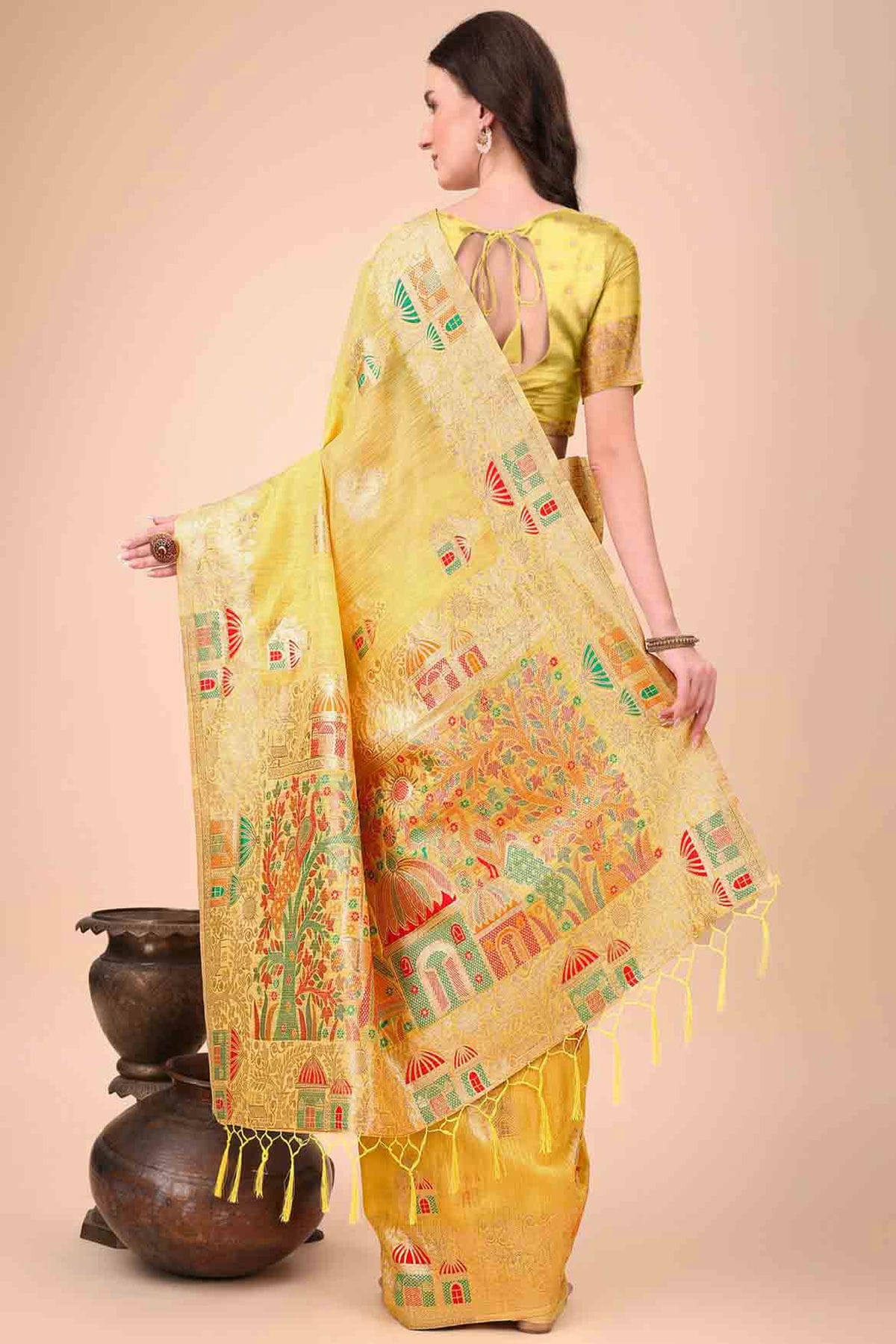 Yellow Colour Linen Cotton Woven Traditional Sarees VSSD1113733