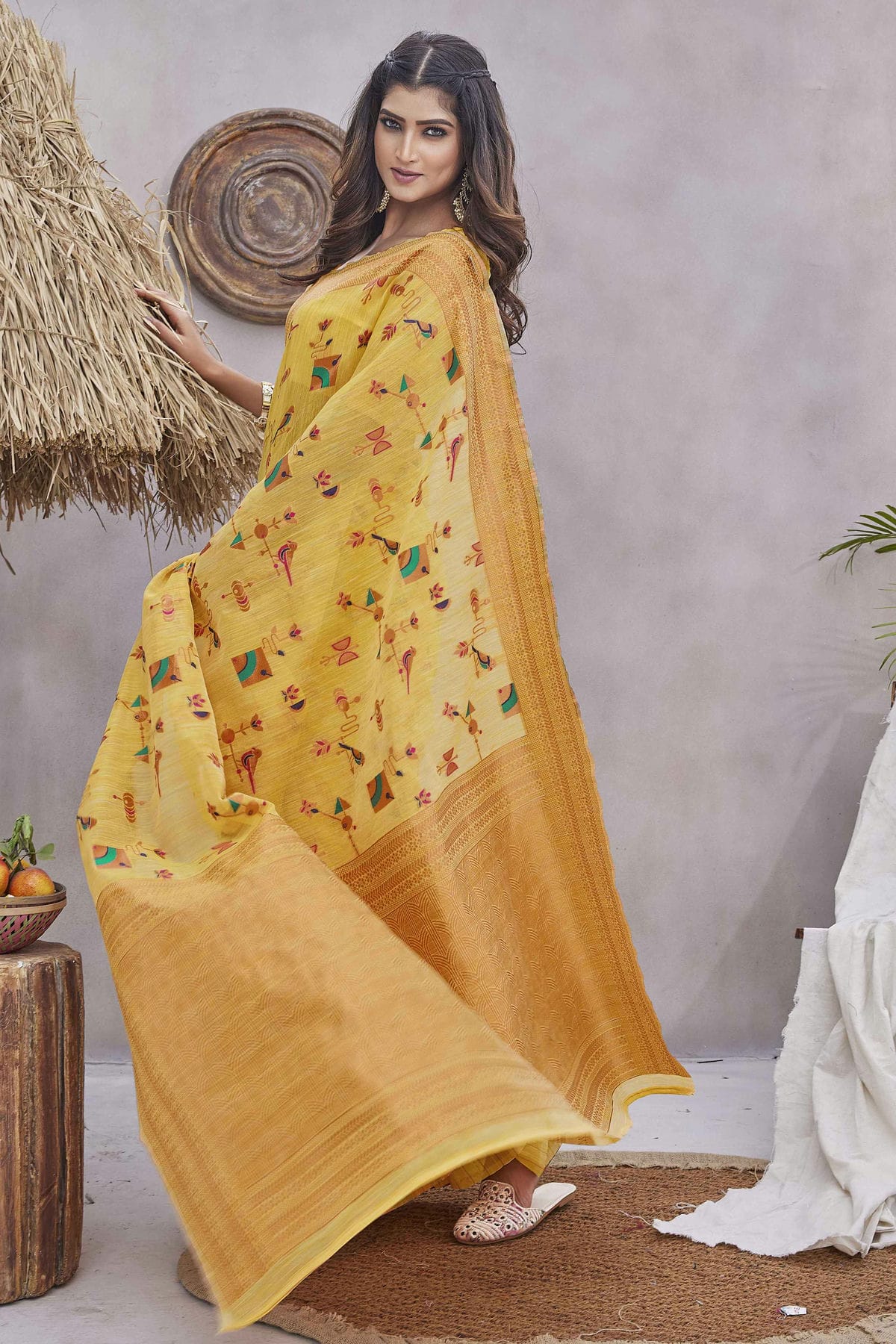 Yellow Colour Linen Traditional Saree VSSD1111664