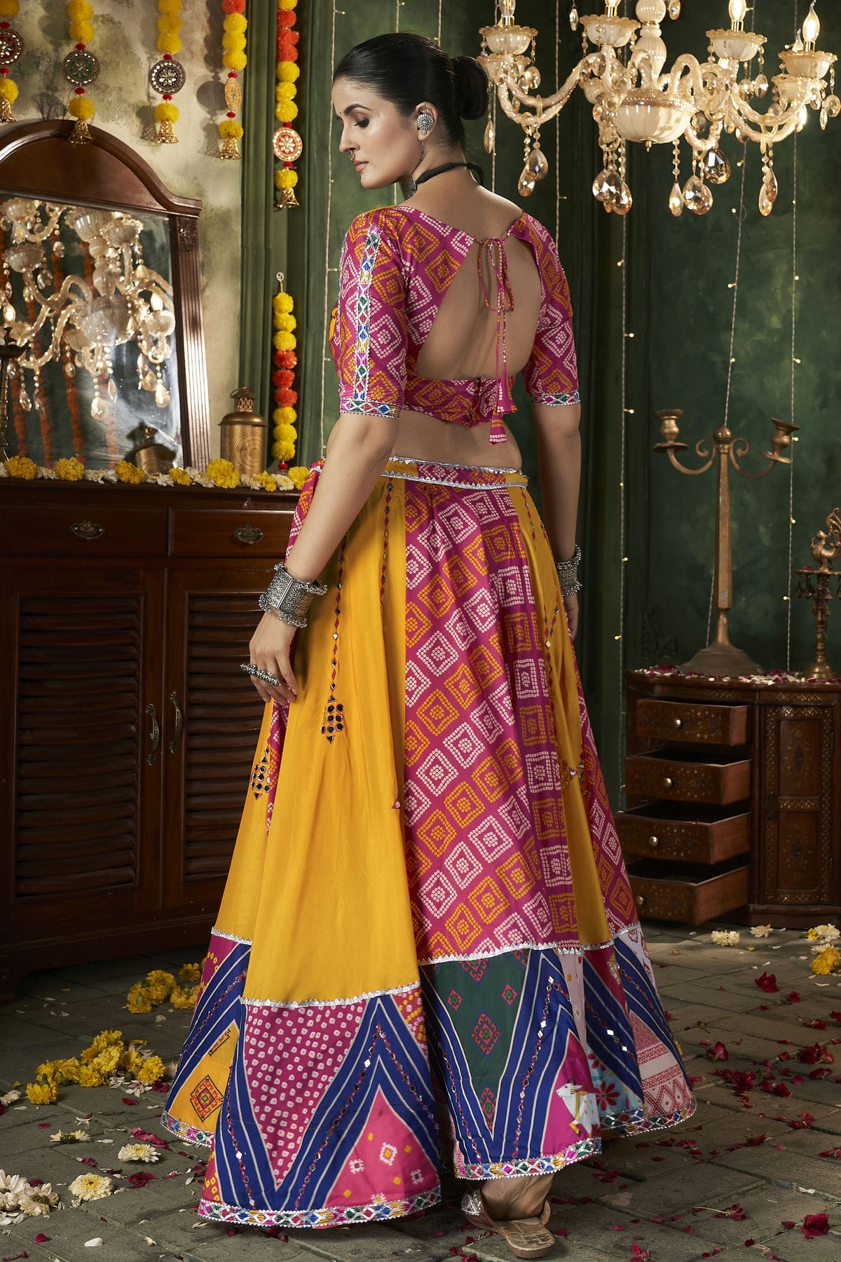 Yellow Colour Maslin Cotton Navratri Lehenga VSLC1150234