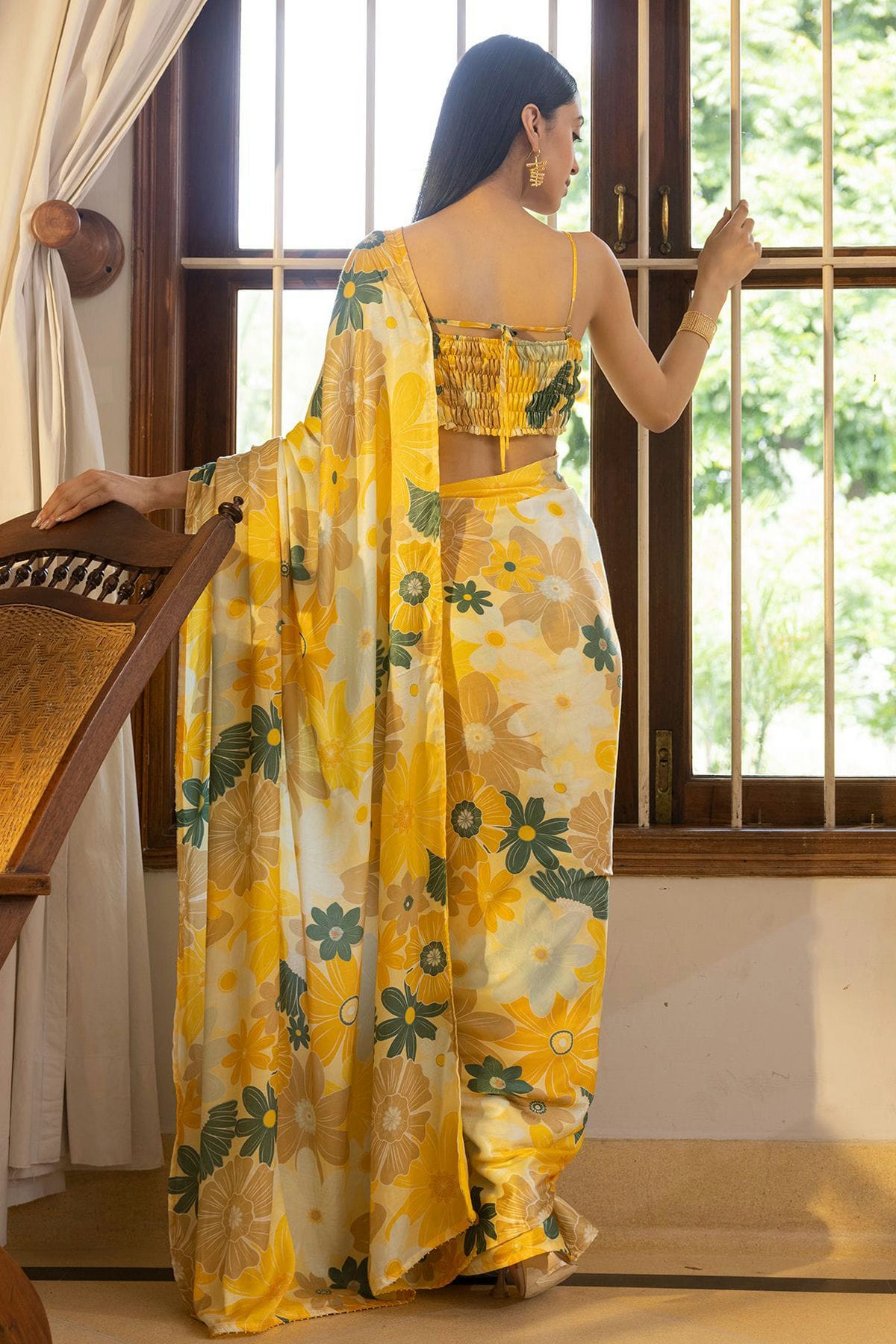 Yellow Colour Nylon Japan Satin Printed Saree VSSD1111682