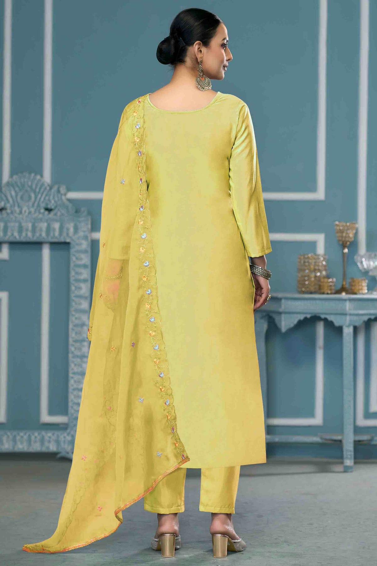 Yellow Colour Roman Cotton Pant Style Suit VSSM1113237