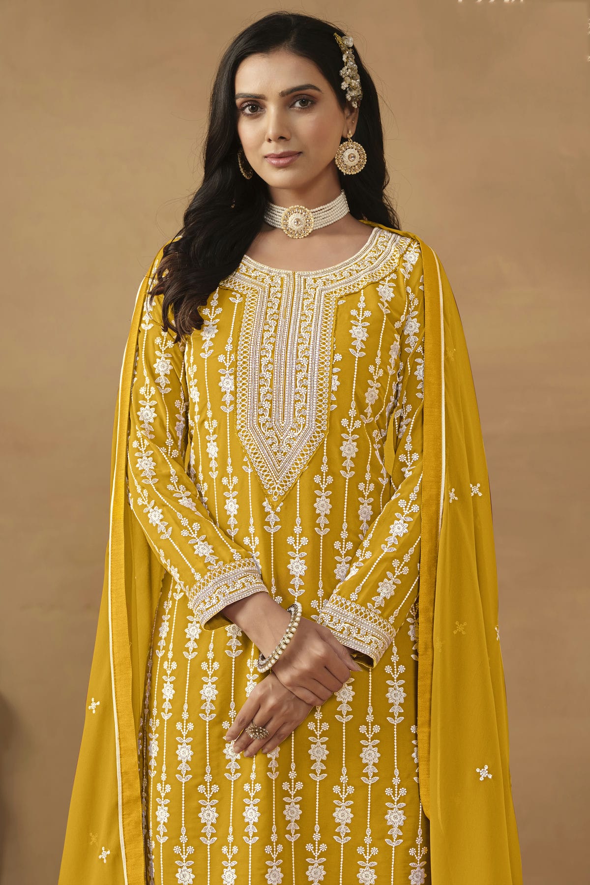 Yellow Colour Semi Stitched Faux Georgette Sharara Suit VSSM1050453