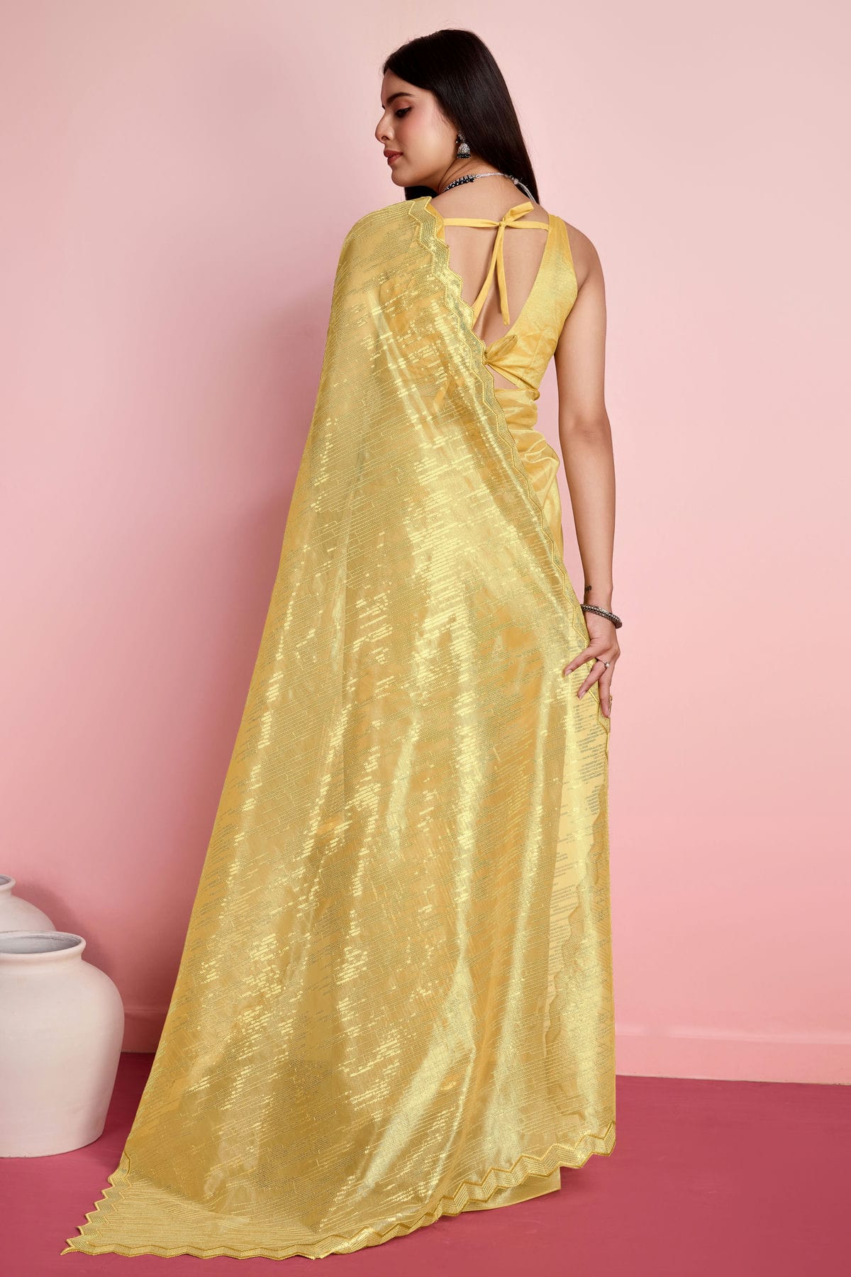 Yellow Colour Silver Twill Net Saree VSSD1110497