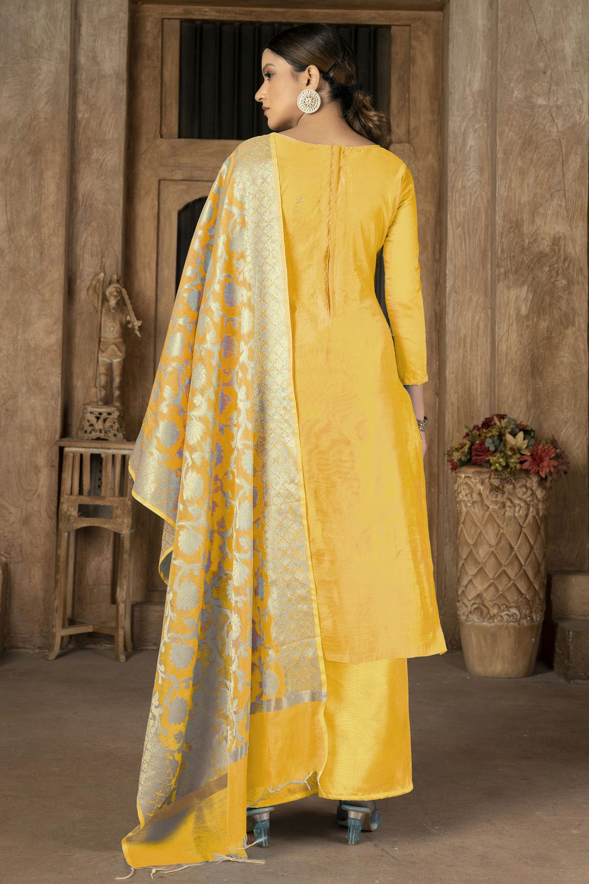 Yellow Colour Unstitched Banarasi Jacquard Palazoo Pant Suit VSUS1161257