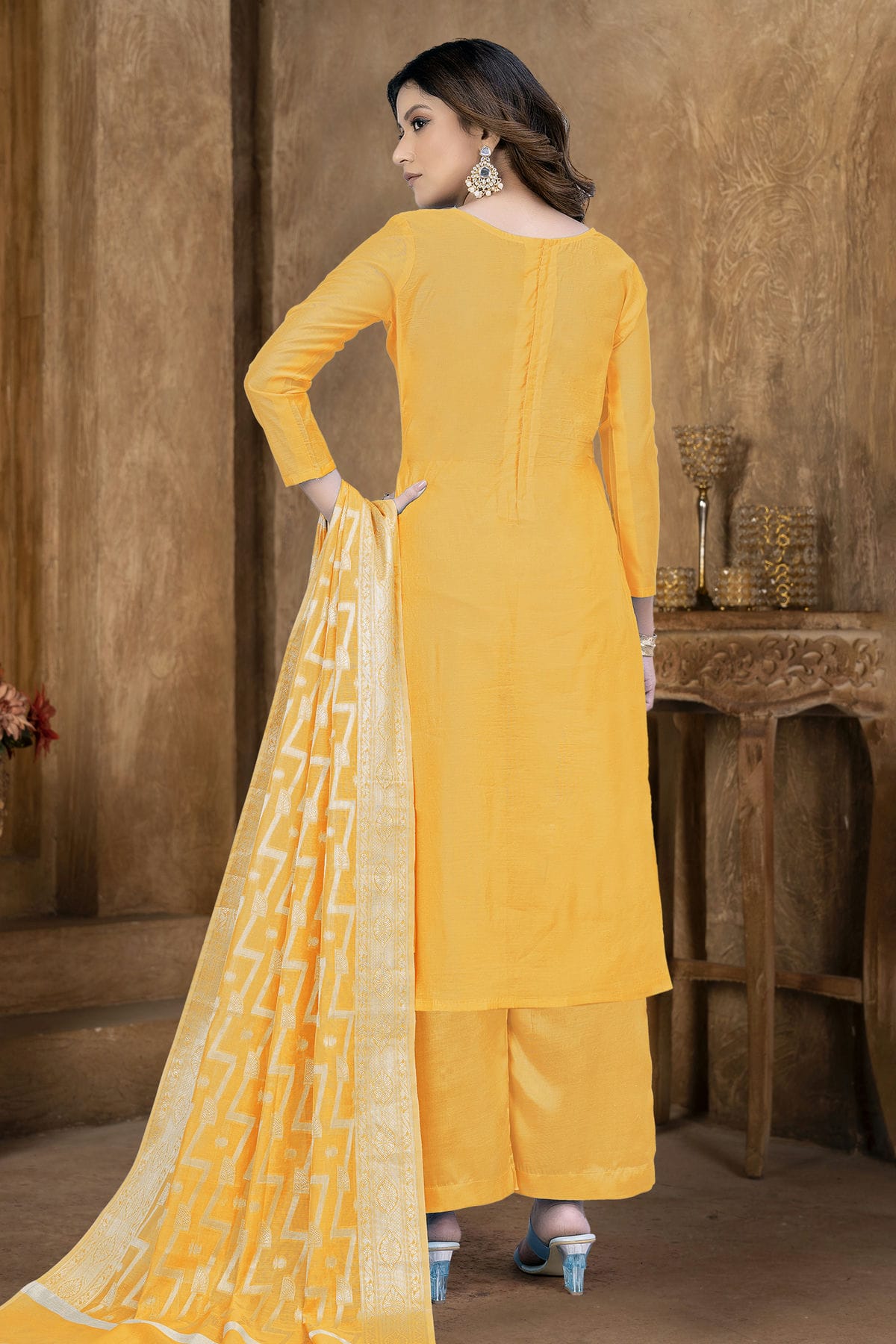 Yellow Colour Unstitched Banarasi Jacquard Palazoo Pant Suit VSUS1161366