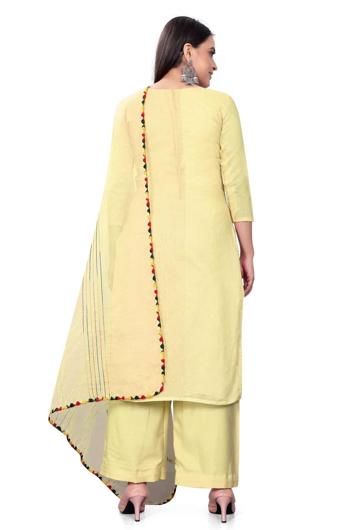 Yellow Colour Unstitched Chanderi Cotton Plazzo Pant Suit VSUS1160683