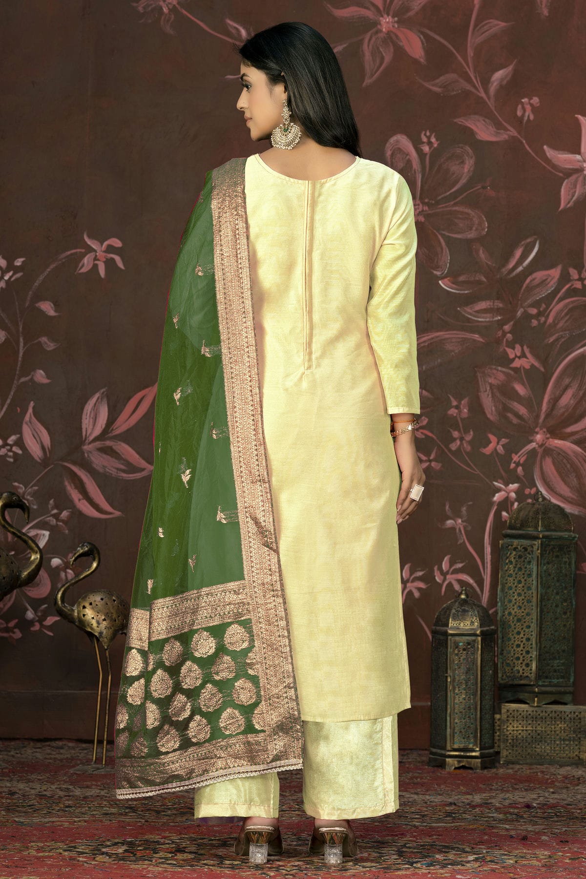 Yellow Colour Unstitched Cotton Jacquard Straight Suit VSUS1161273