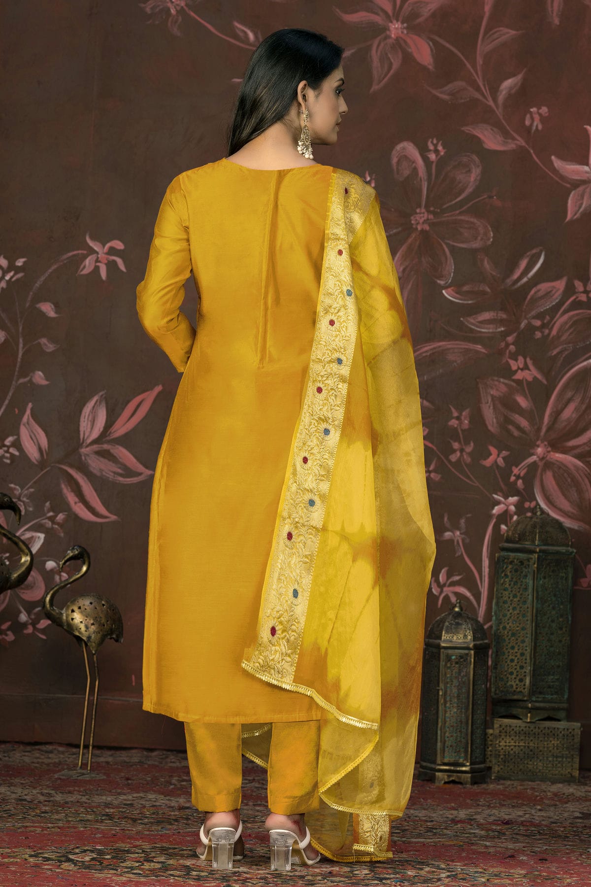 Yellow Colour Unstitched Modal Cotton Jacquard Pant Style Suit VSUS1161277
