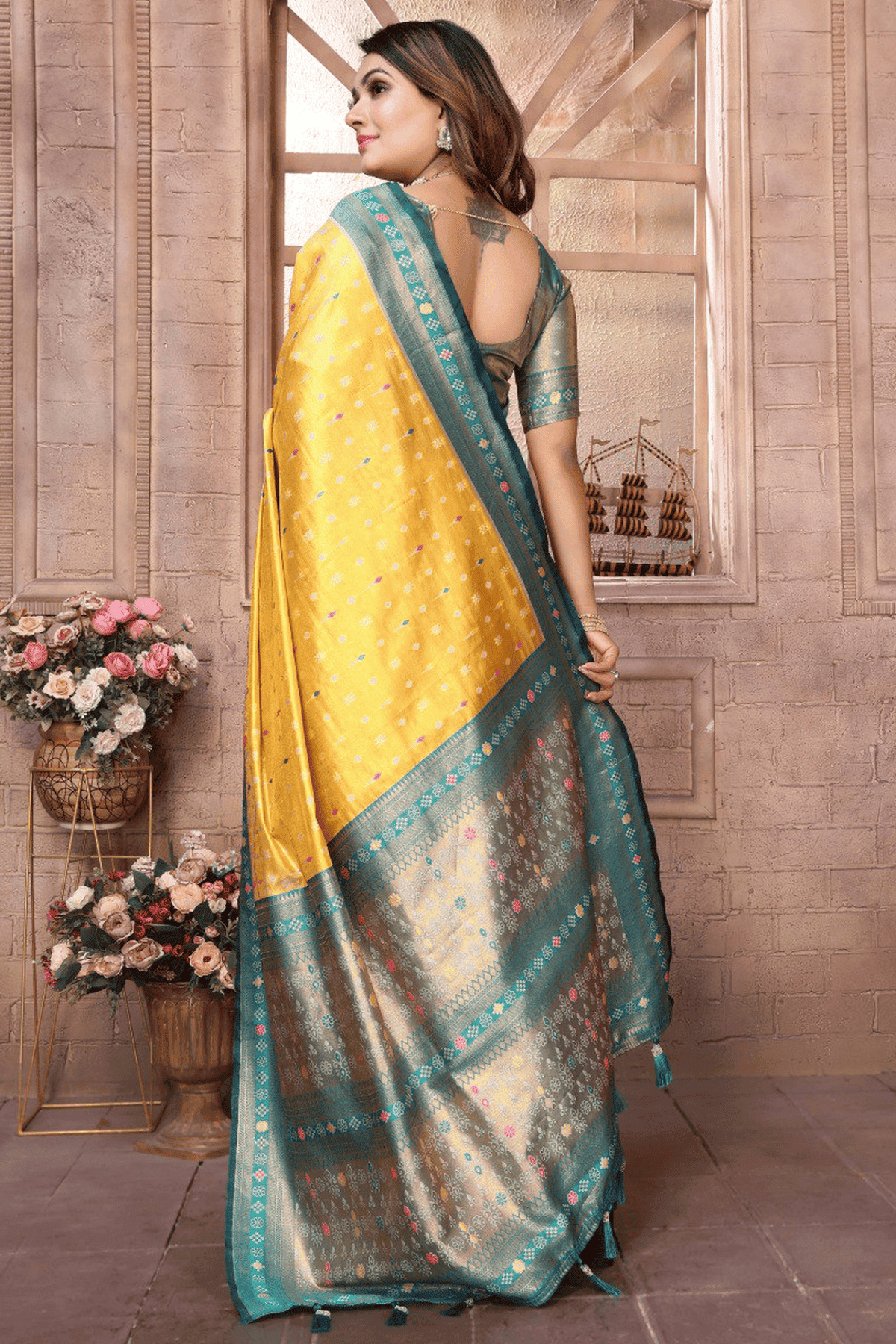 Yellow Colour Woven Work Pure Banarasi Tissue Silk Traditional Saree