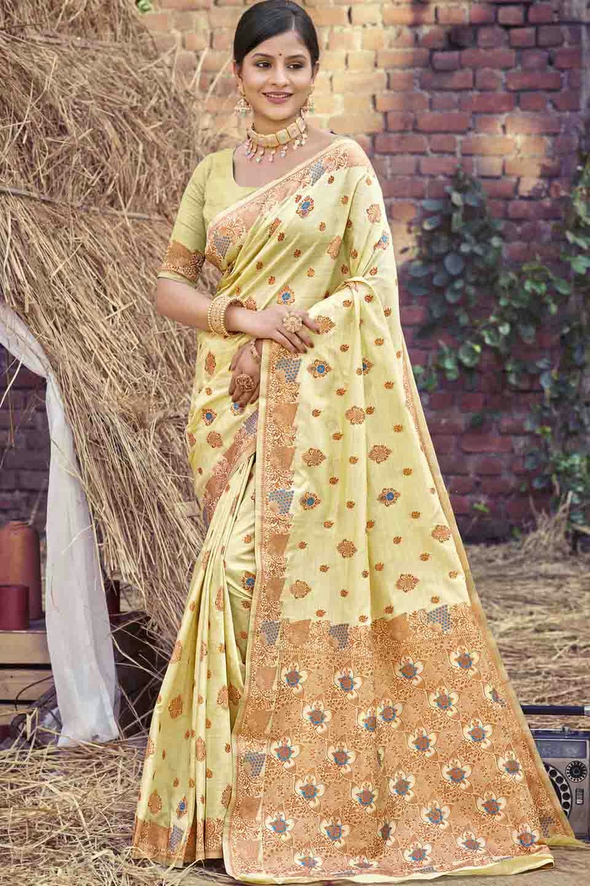Yellow Colour Woven Work Silk Traditional Saree VSSD1103467