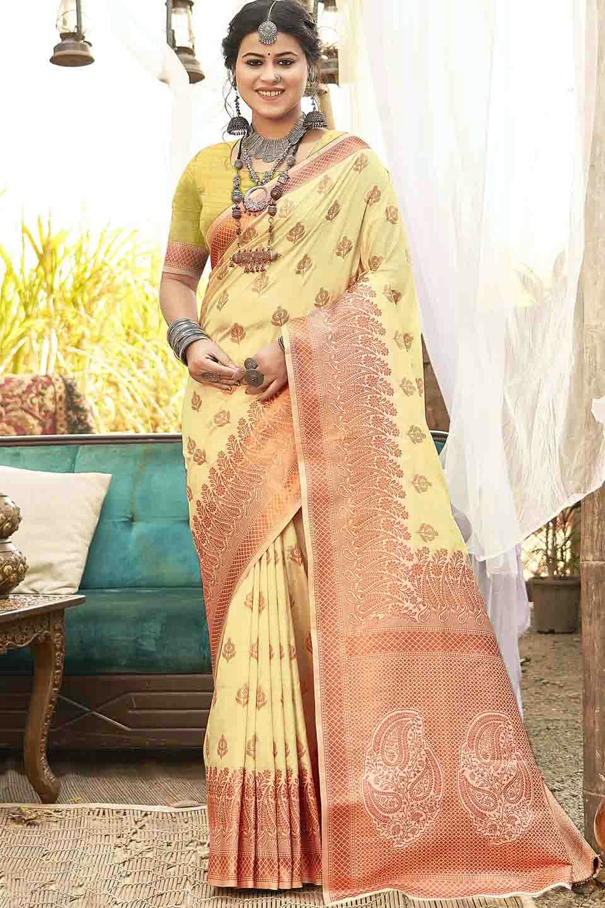 Yellow Colour Woven Work Silk Traditional Saree VSSD1103532