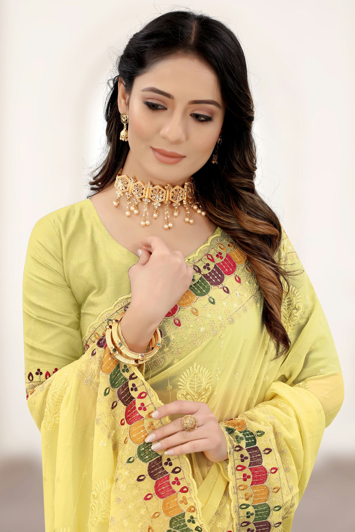 Yellow Colour Georgette Saree