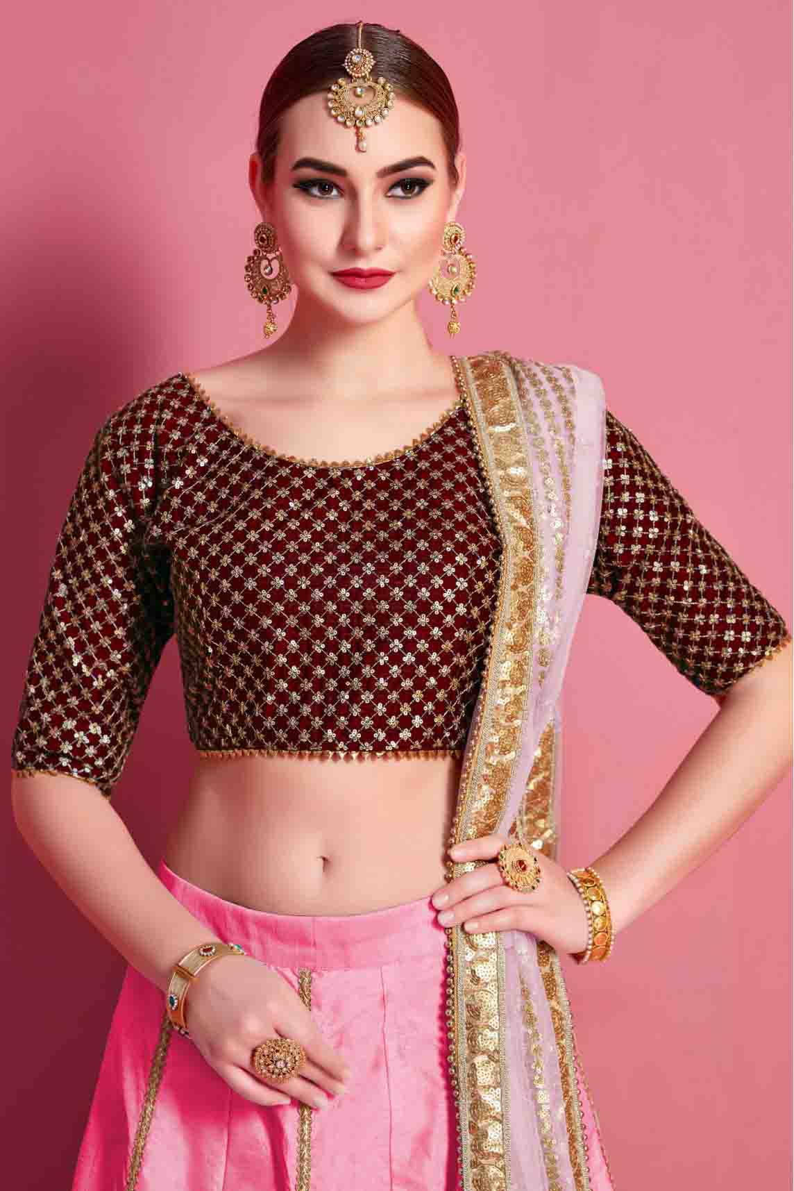 Baby Pink Colour Art Silk Embroidery Lehenga Choli VSLC1080504
