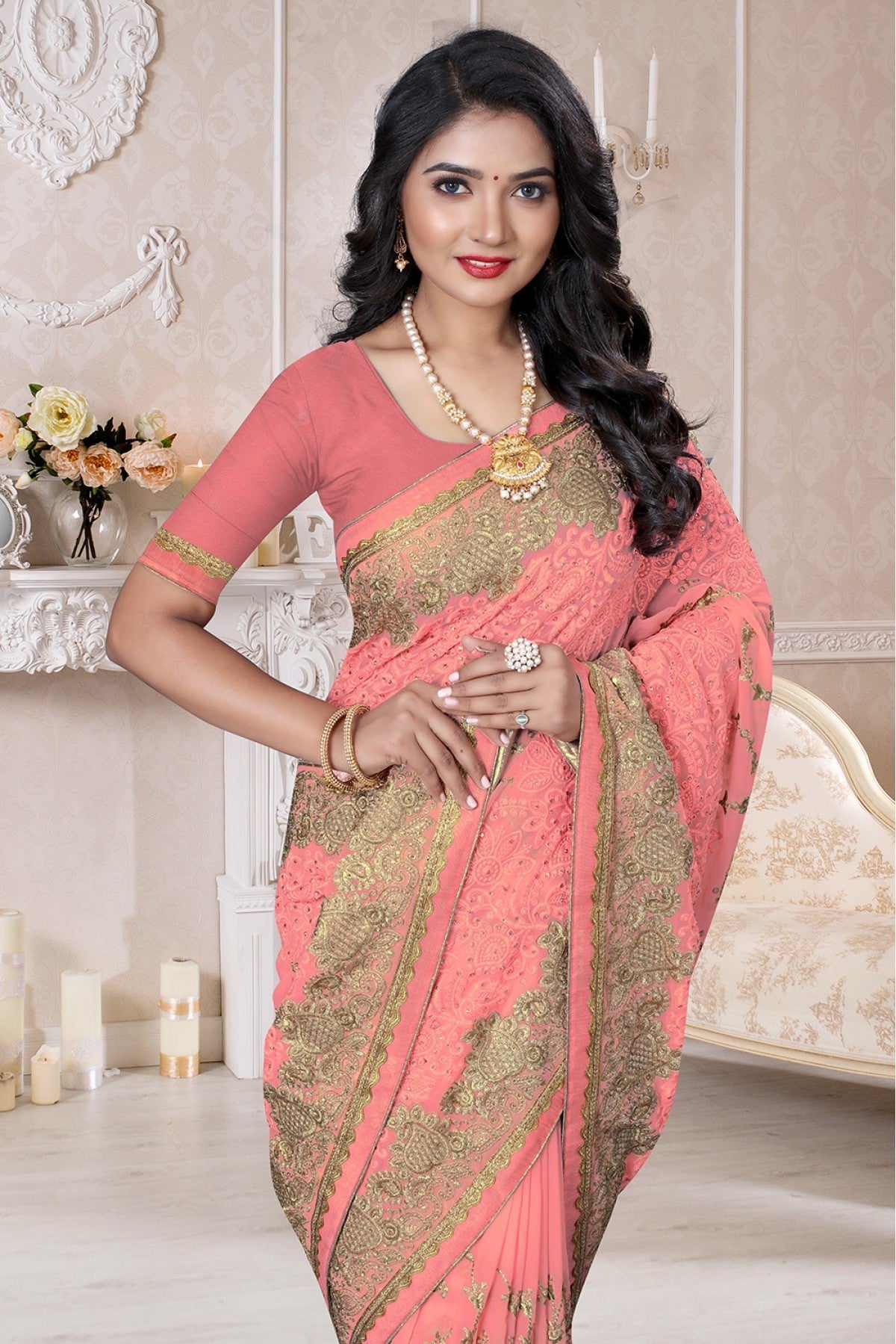 Baby Pink Colour Georgette Designer Saree VSSD1090131
