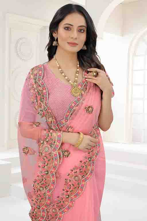 Baby Pink Colour Net Designer Saree VSSD1090542