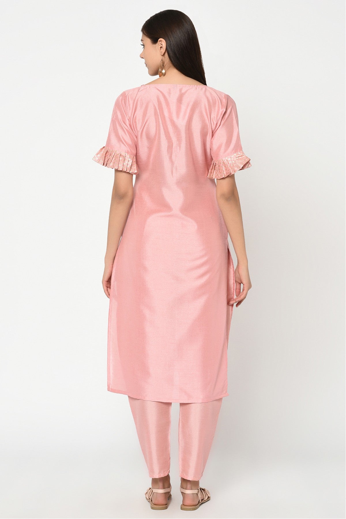 Baby Pink Colour Plus Size Poly Silk Straight Kurta With Pant VSKR1060133