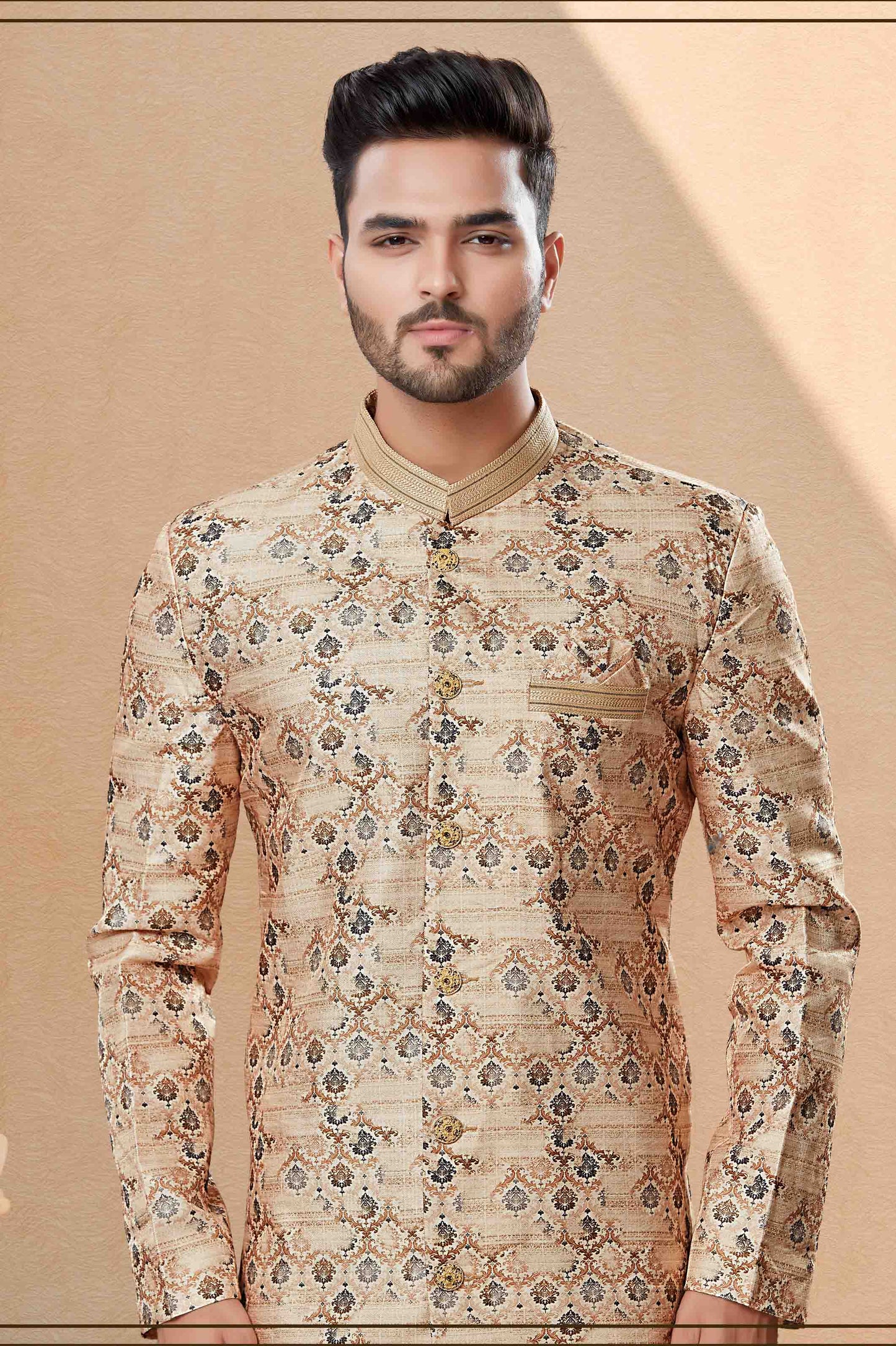Beige Colour Dhoti Sherwani In Jacquard Fabric VSSH1040391