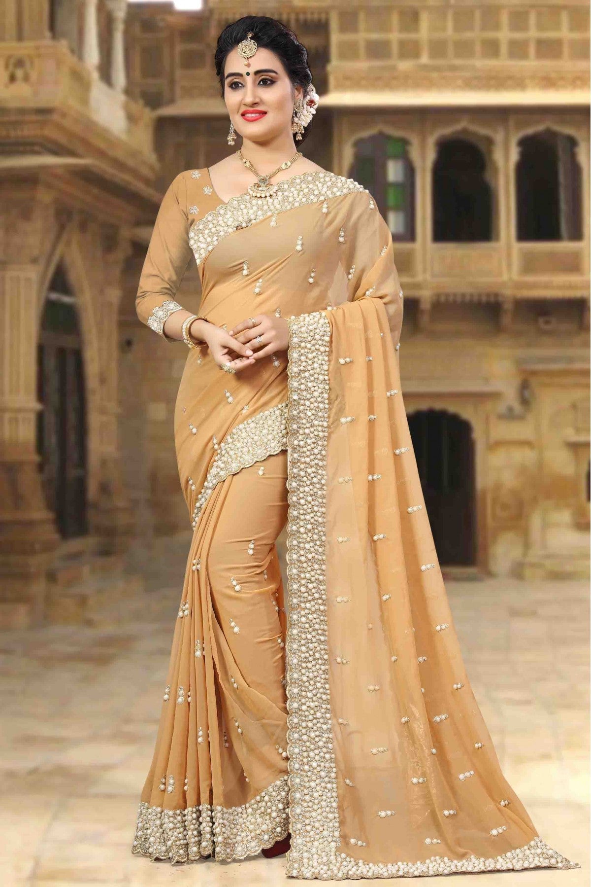 Beige Colour Georgette Designer Saree VSSD1090014