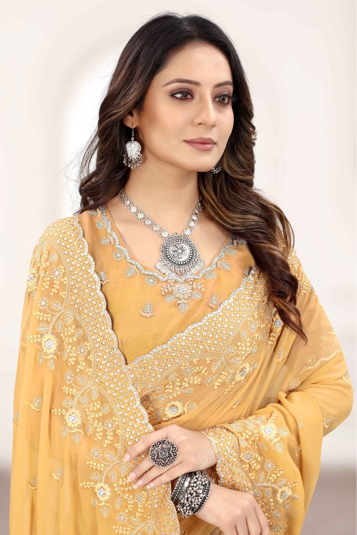 Beige Colour Georgette Designer Saree VSSD1120855