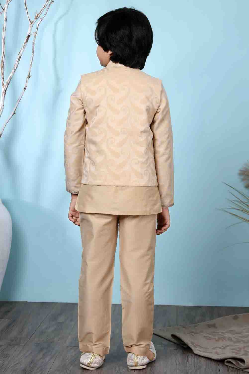 Beige Colour Handloom Silk Kurta Pajama With Jacket VSBW1070100