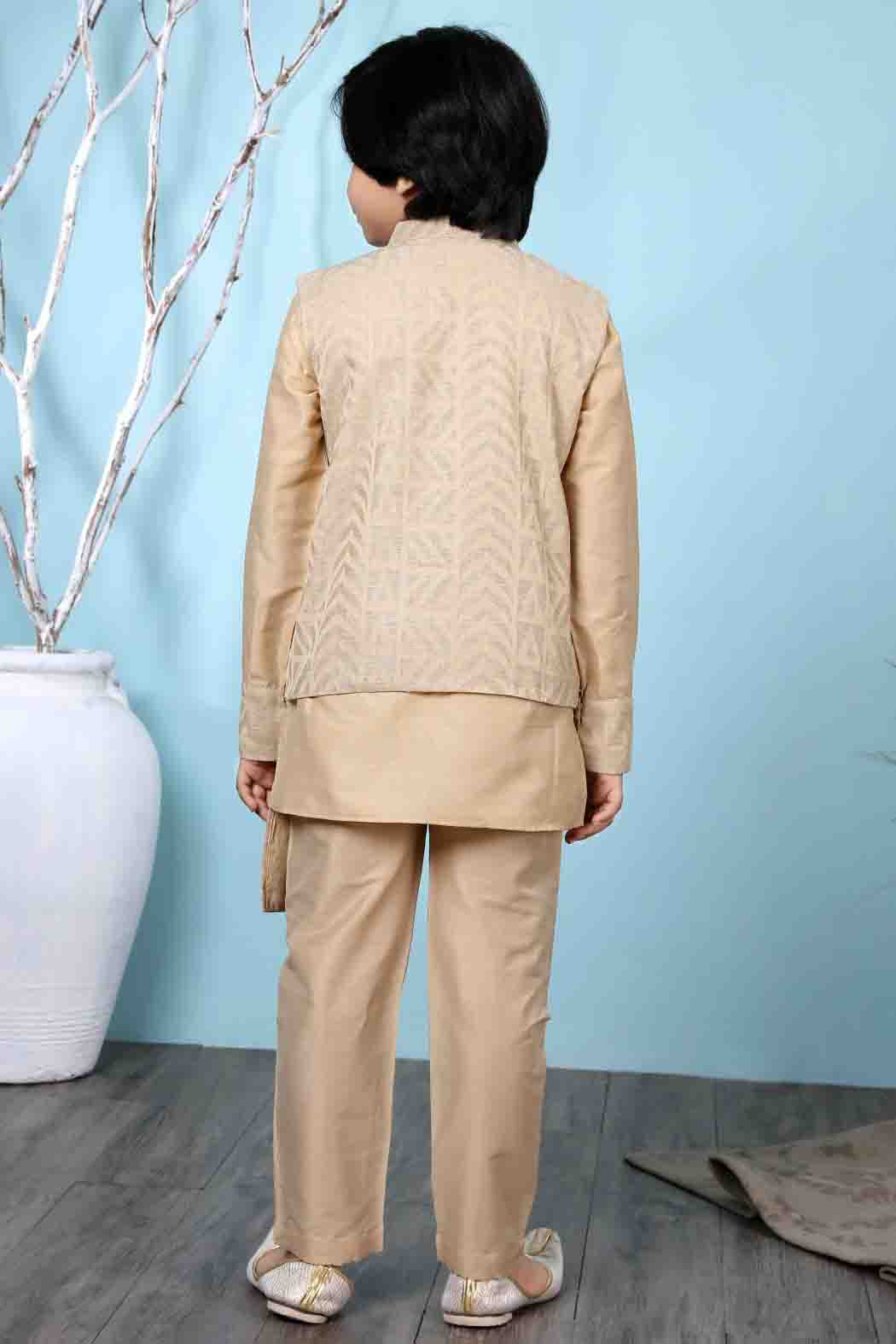 Beige Colour Handloom Silk Kurta Pajama With Jacket VSBW1070101
