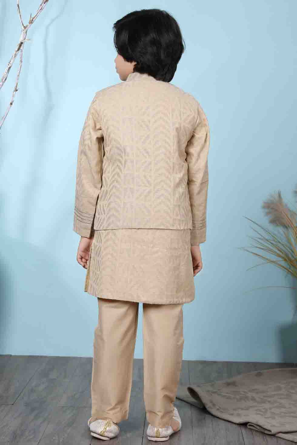 Beige Colour Handloom Silk Kurta Pajama With Jacket VSBW1070102