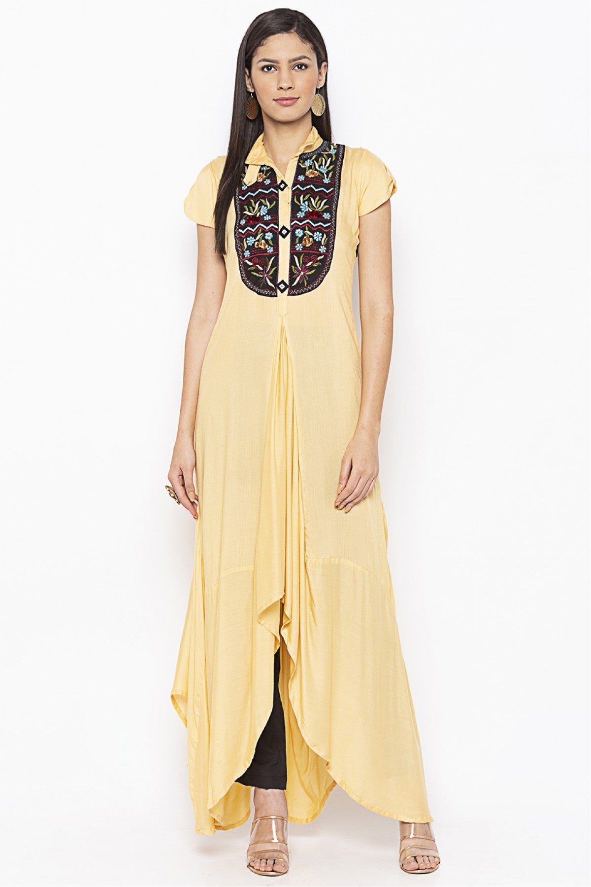 Beige Colour Plus Size Cotton Embroidery Kurti