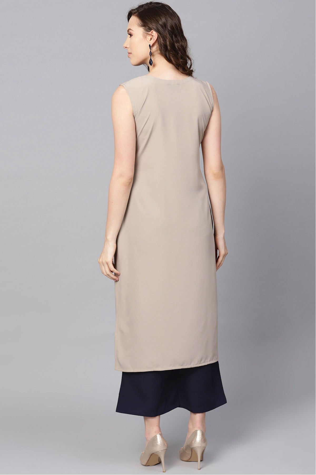 Beige Colour Plus Size Crepe Kurta Set VSKR1060001