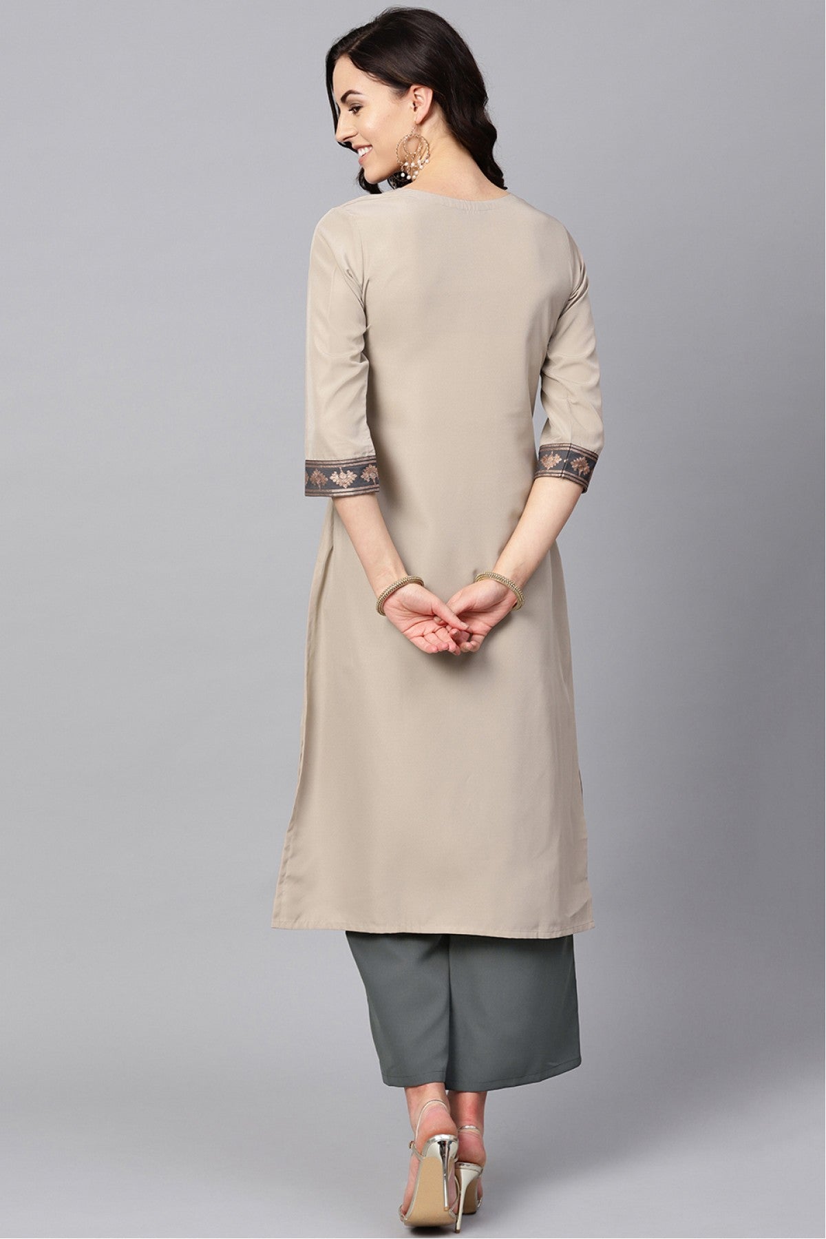 Beige Colour Plus Size Crepe Kurta Set VSKR1060002