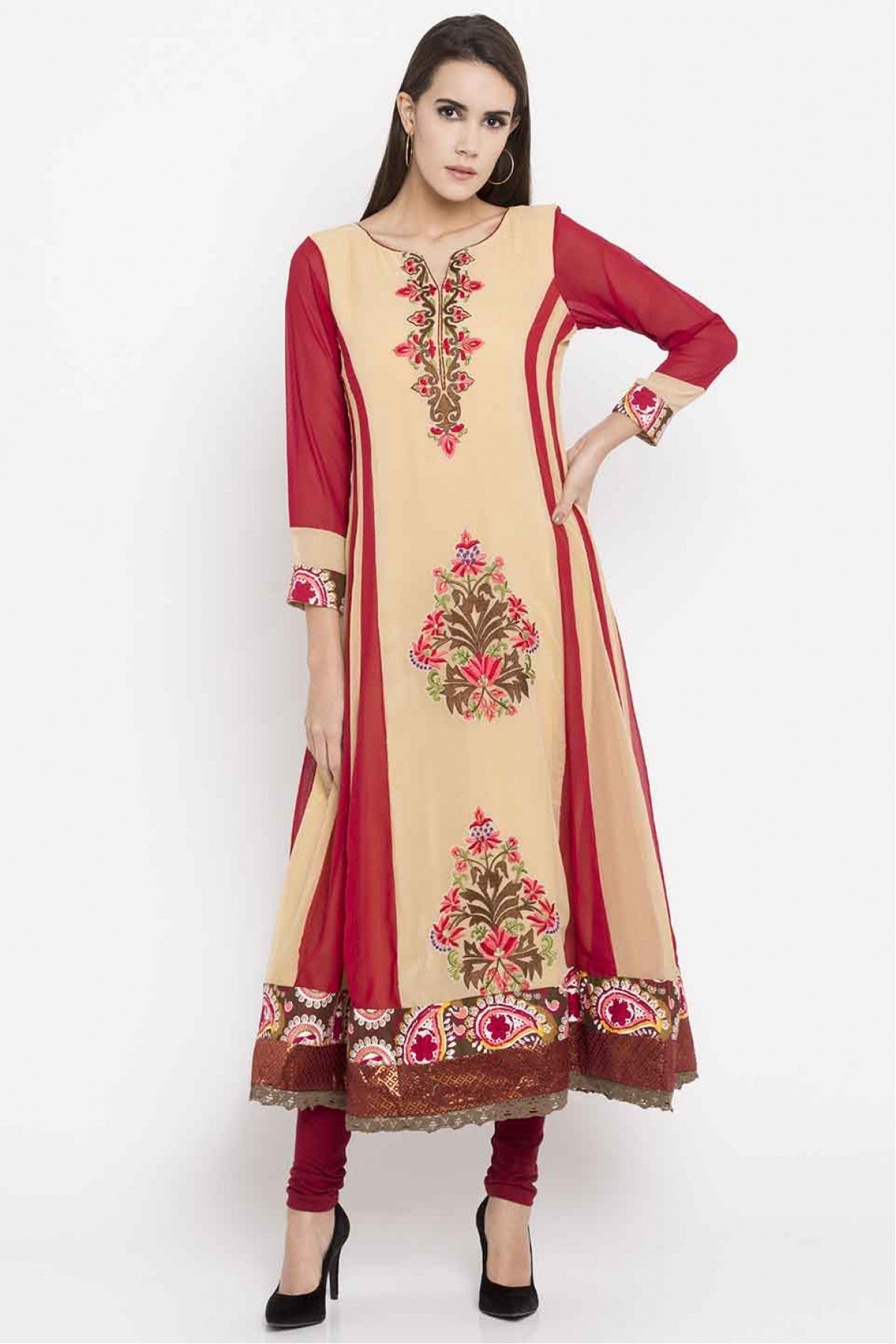 Beige Colour Plus Size Faux Georgette Kurti